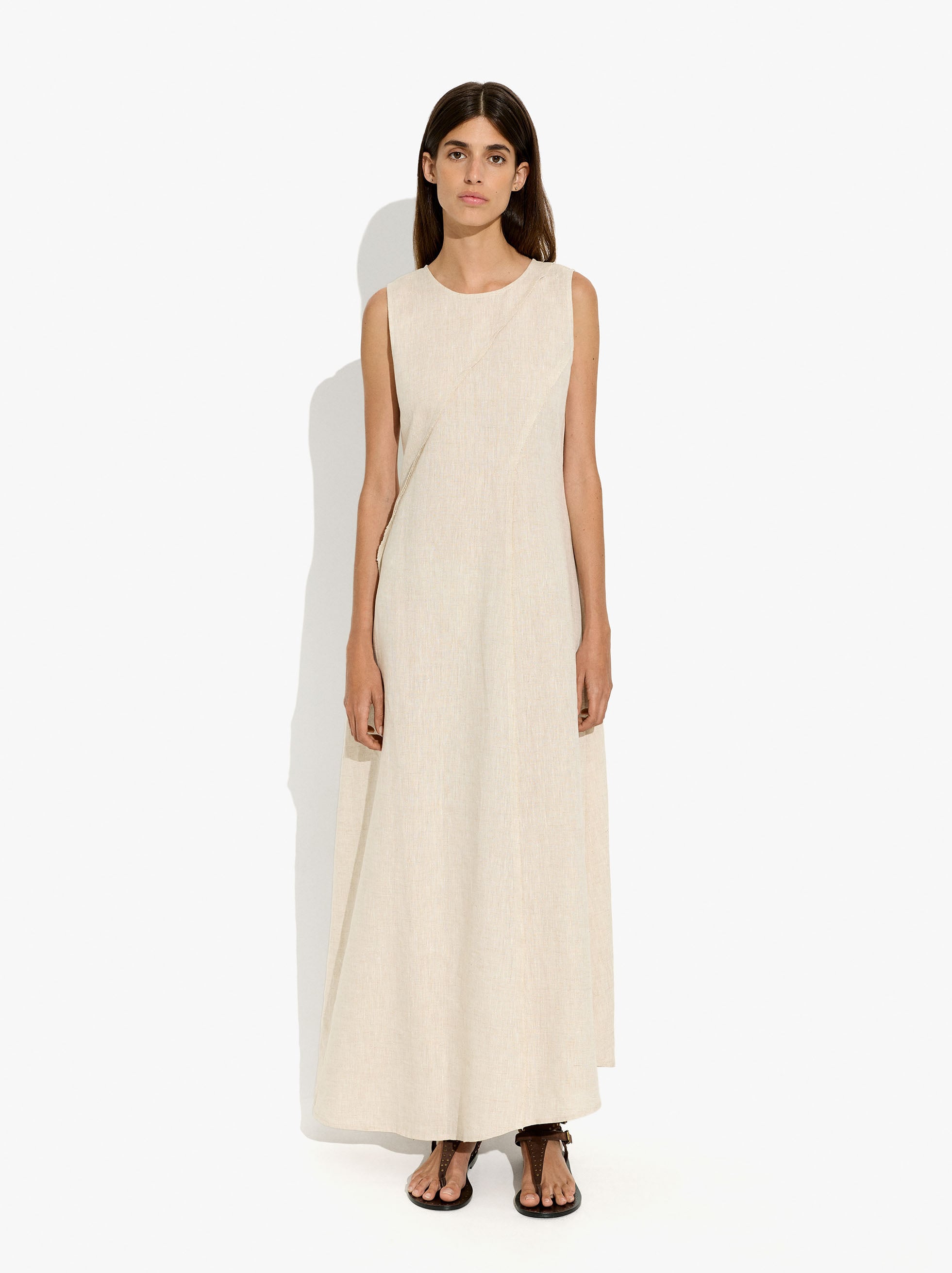 Dress with diagonal detail 100% linen image number 3.0