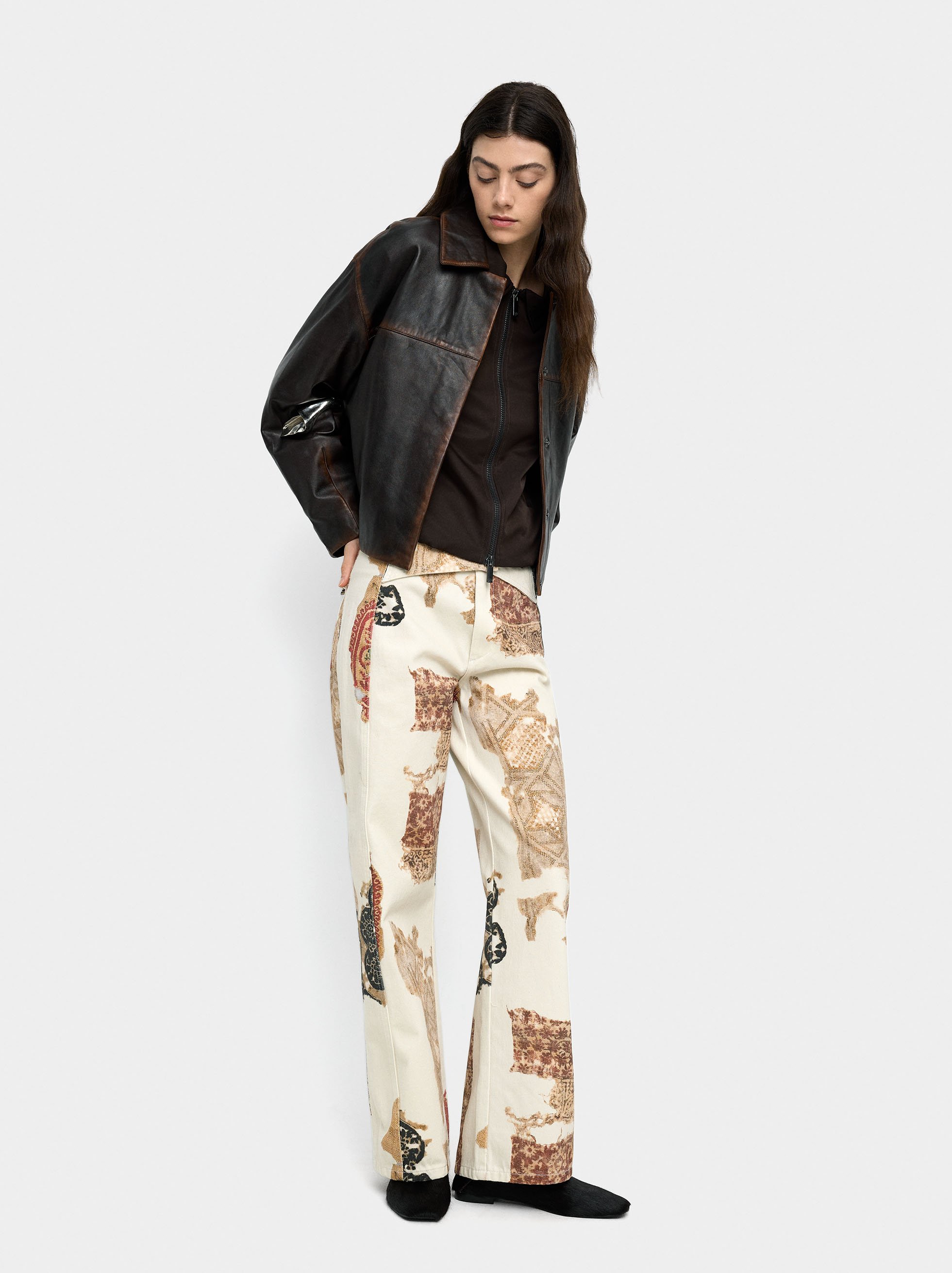 Printed denim trousers 100% cotton image number 0.0
