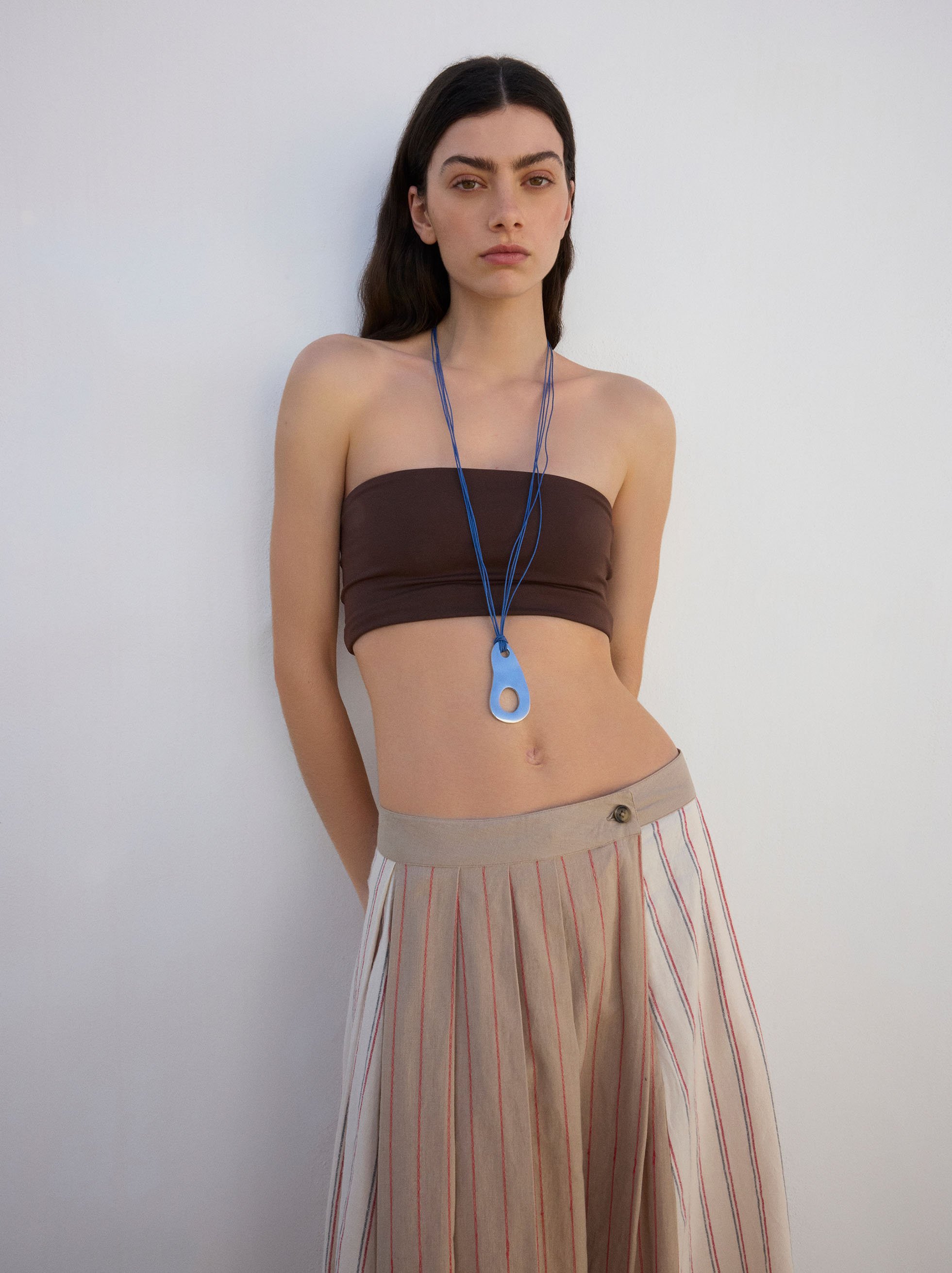 Bicolor striped midi skirt
