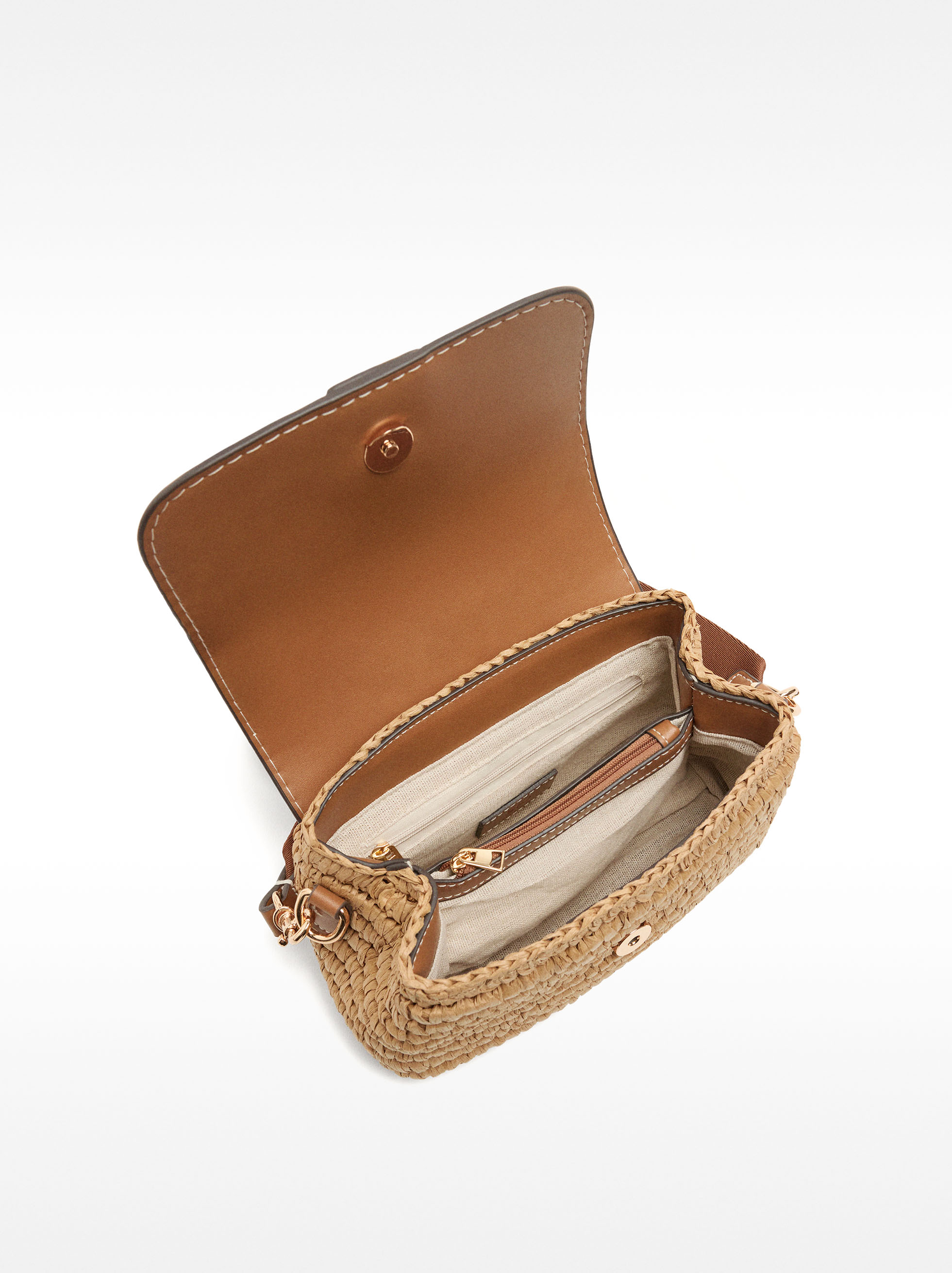 Crossbody bag with straw effect and flap image number 4.0
