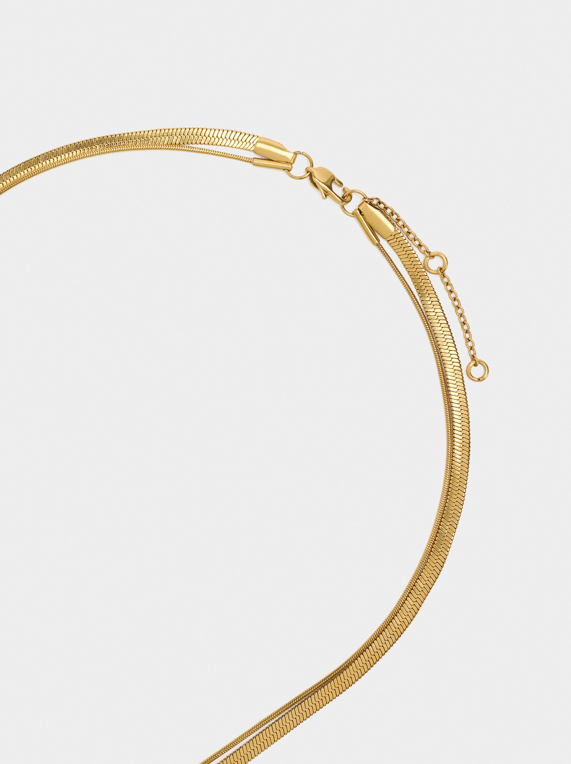 Double snake chain necklace with crystal - stainless steel image number 3.0