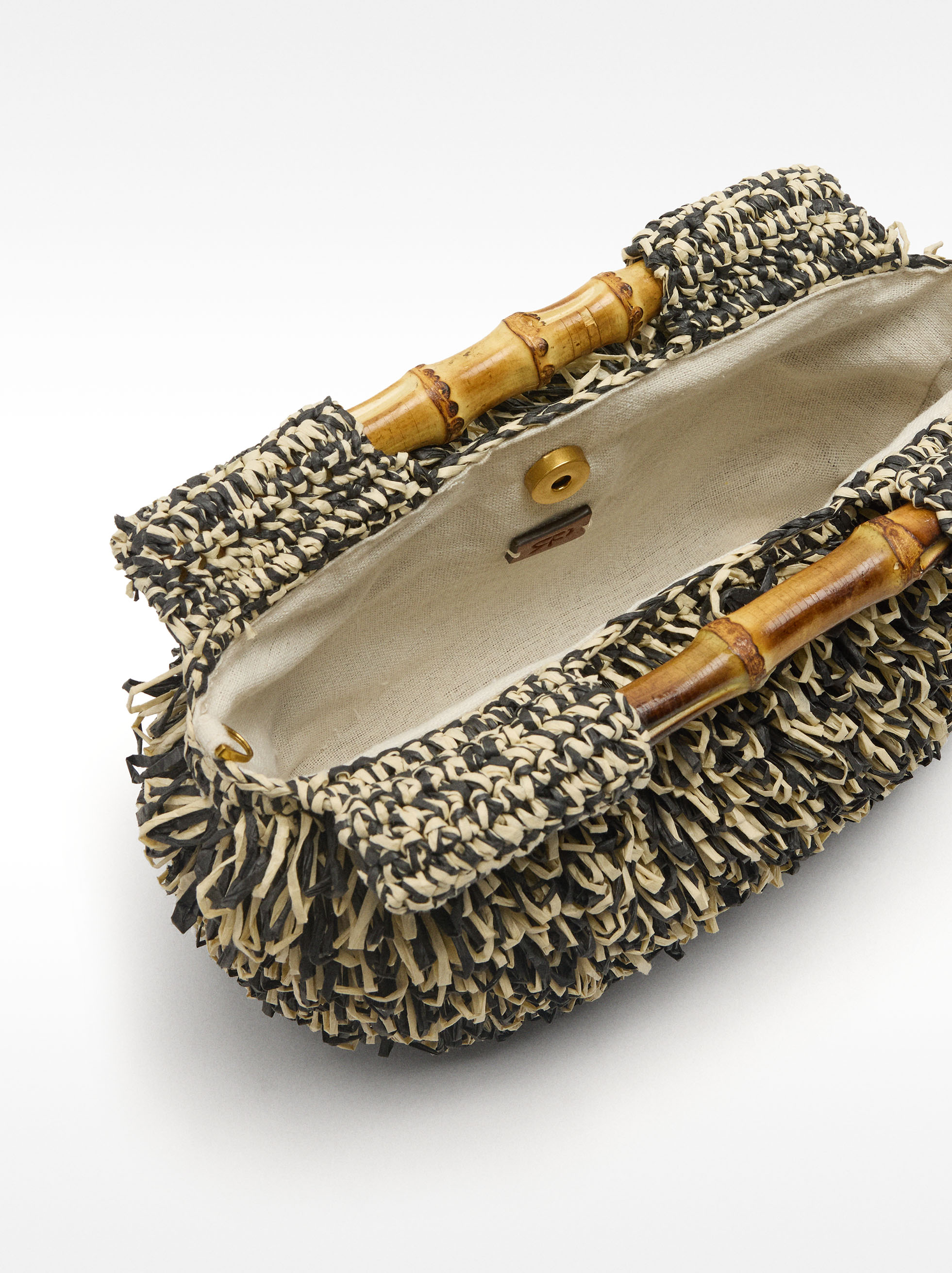 Straw-effect handbag with bamboo image number 3.0
