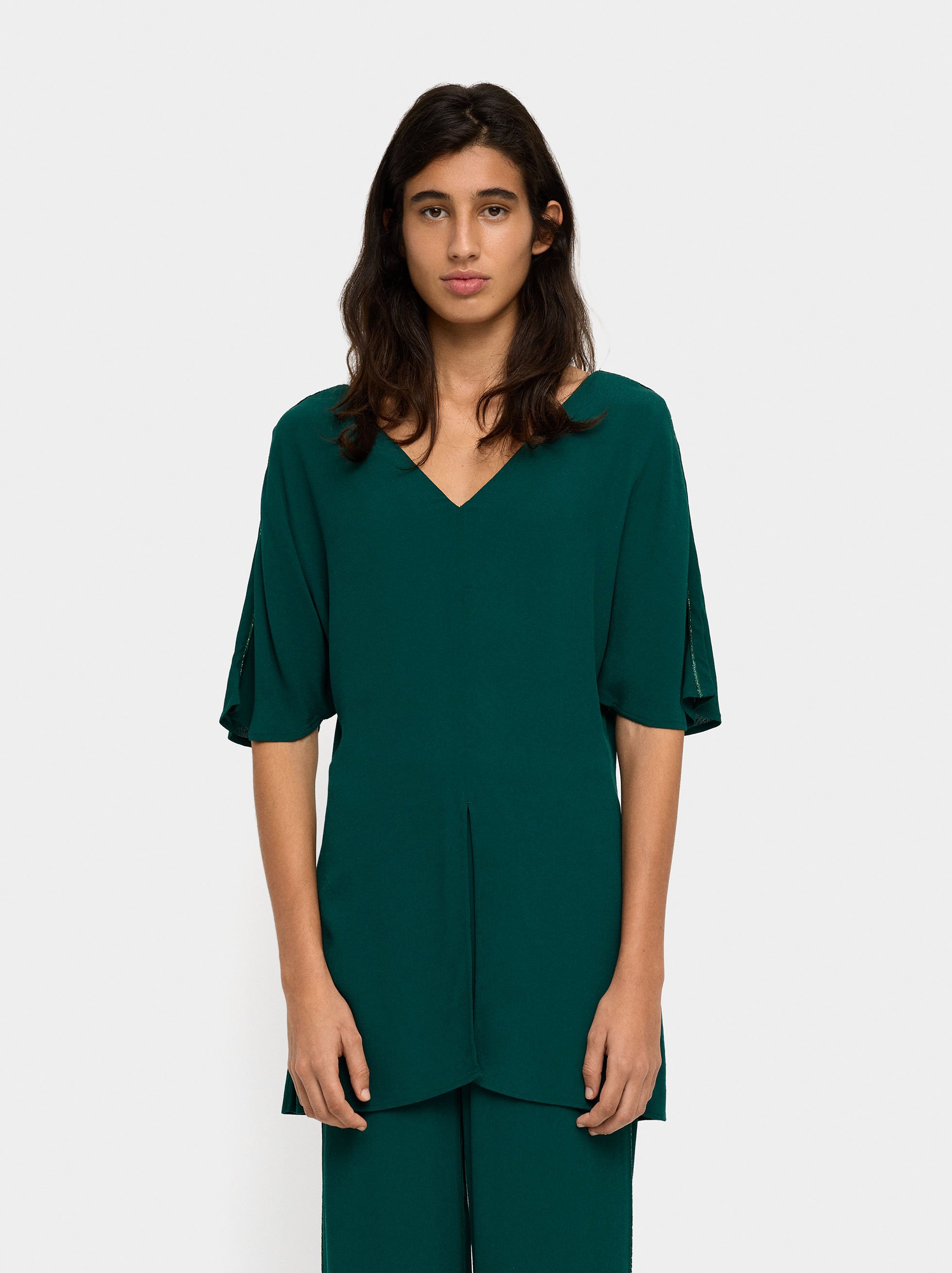 Long blouse with shiny detail image number 0.0