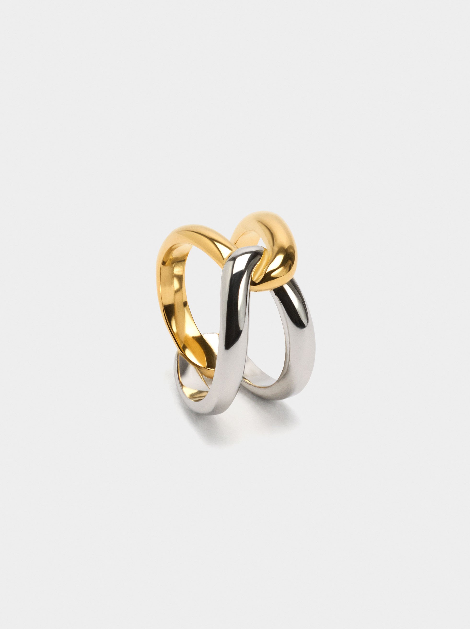 Bicolor crossed ring - stainless steel image number 2.0