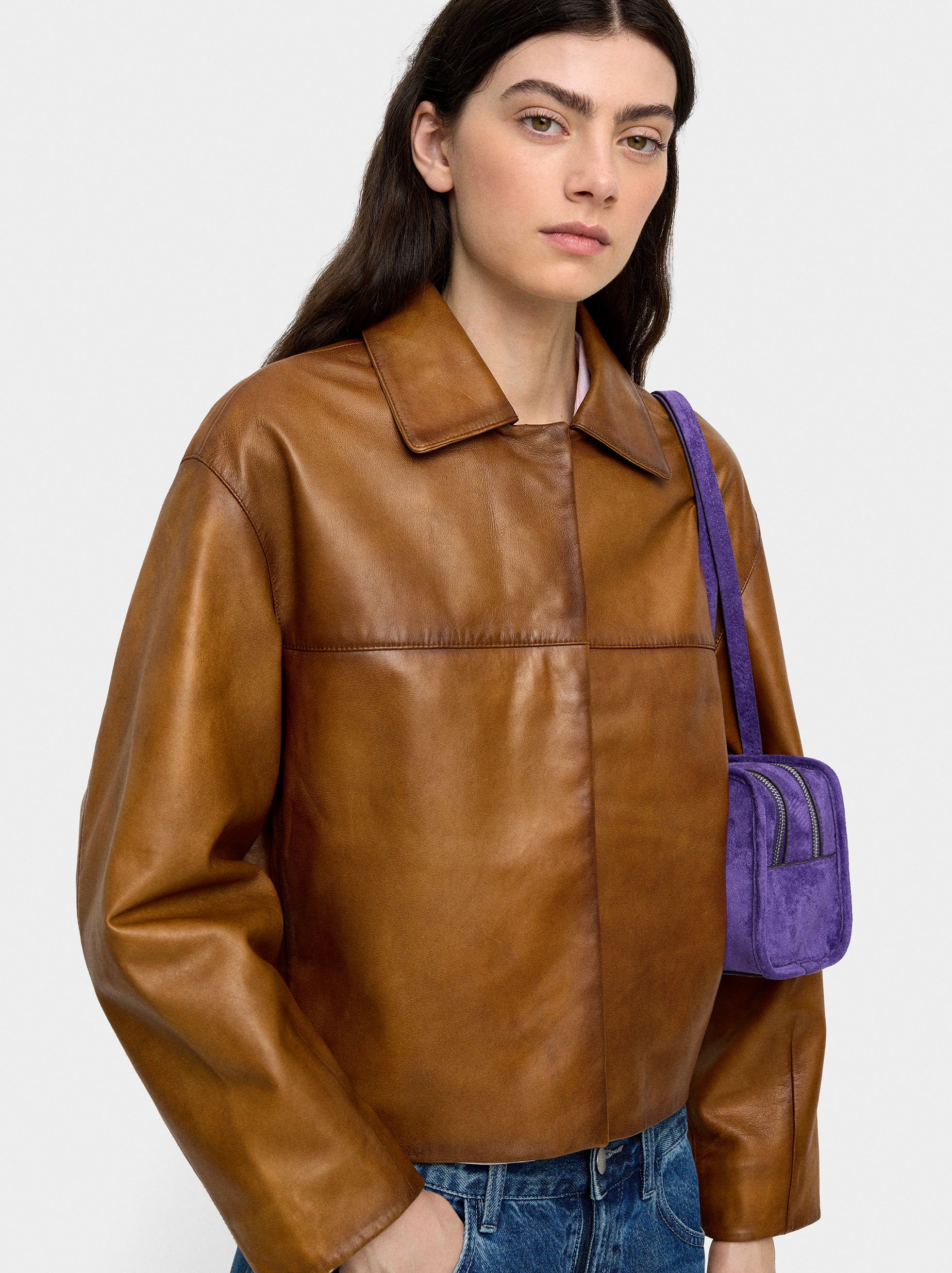 Leather jacket with topstitching image number 3.0