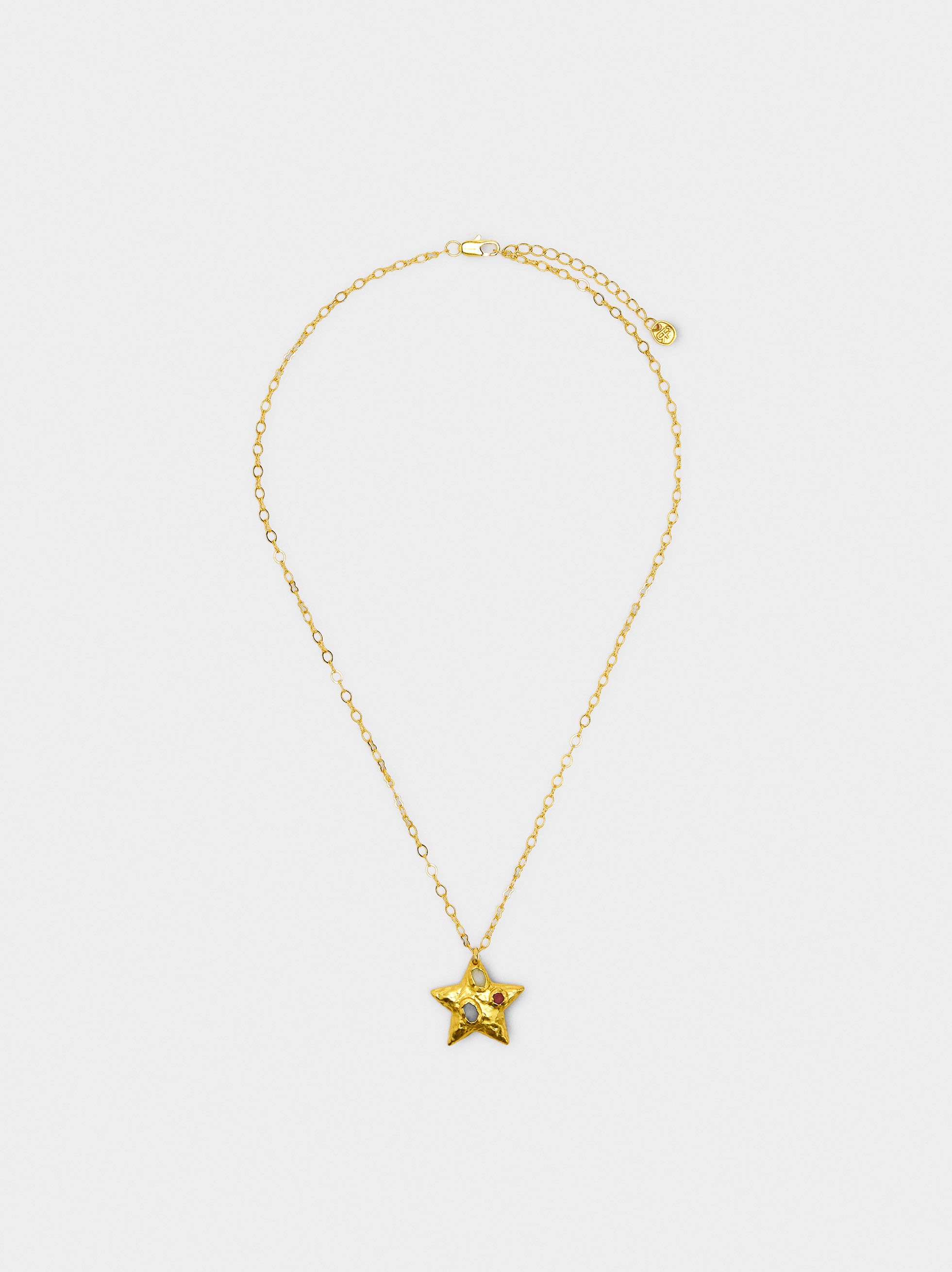 Star pendant necklace with stones - 18k gold swim image number 2.0
