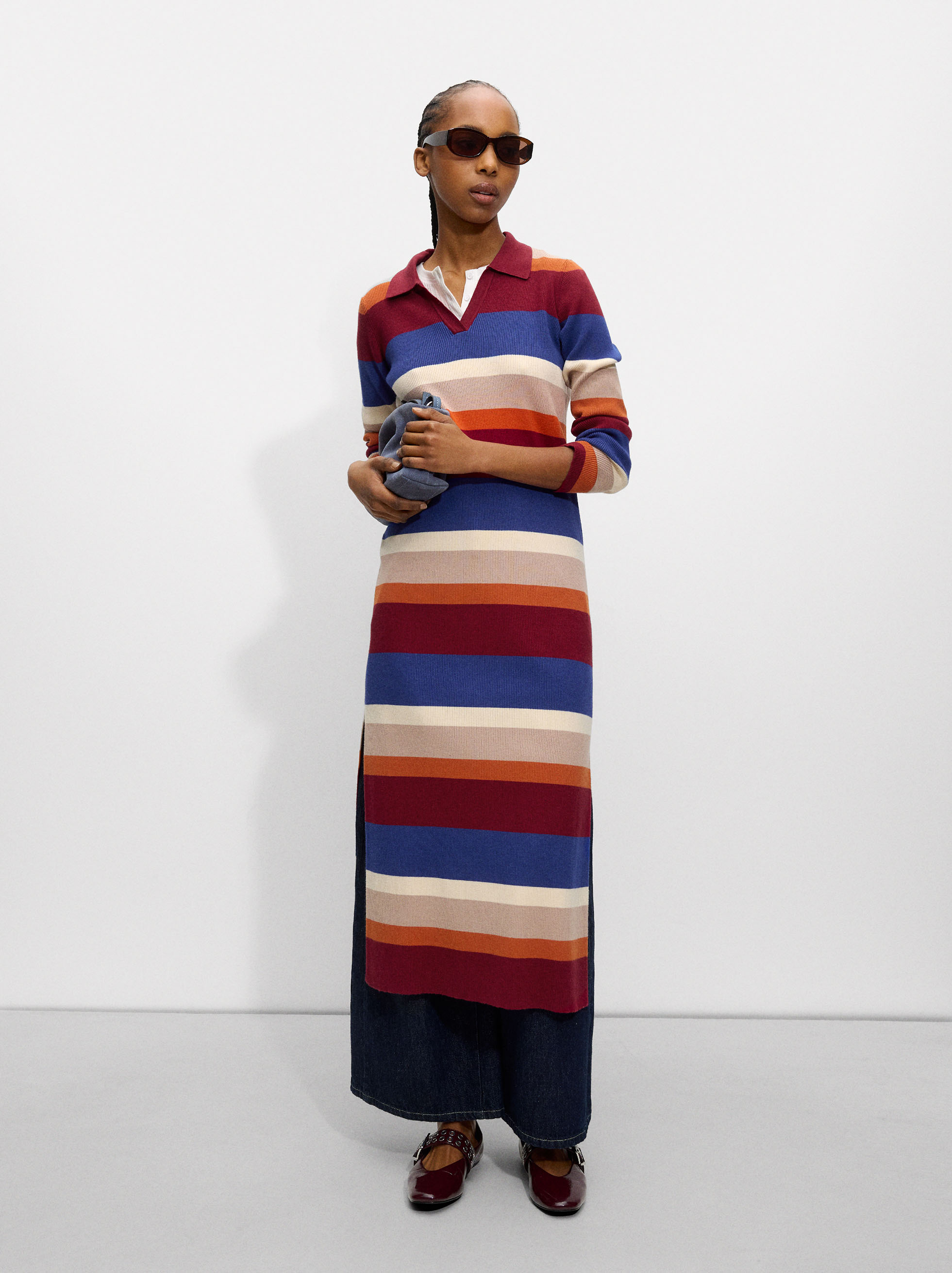 Robe midi en maille rayée image number 1.0