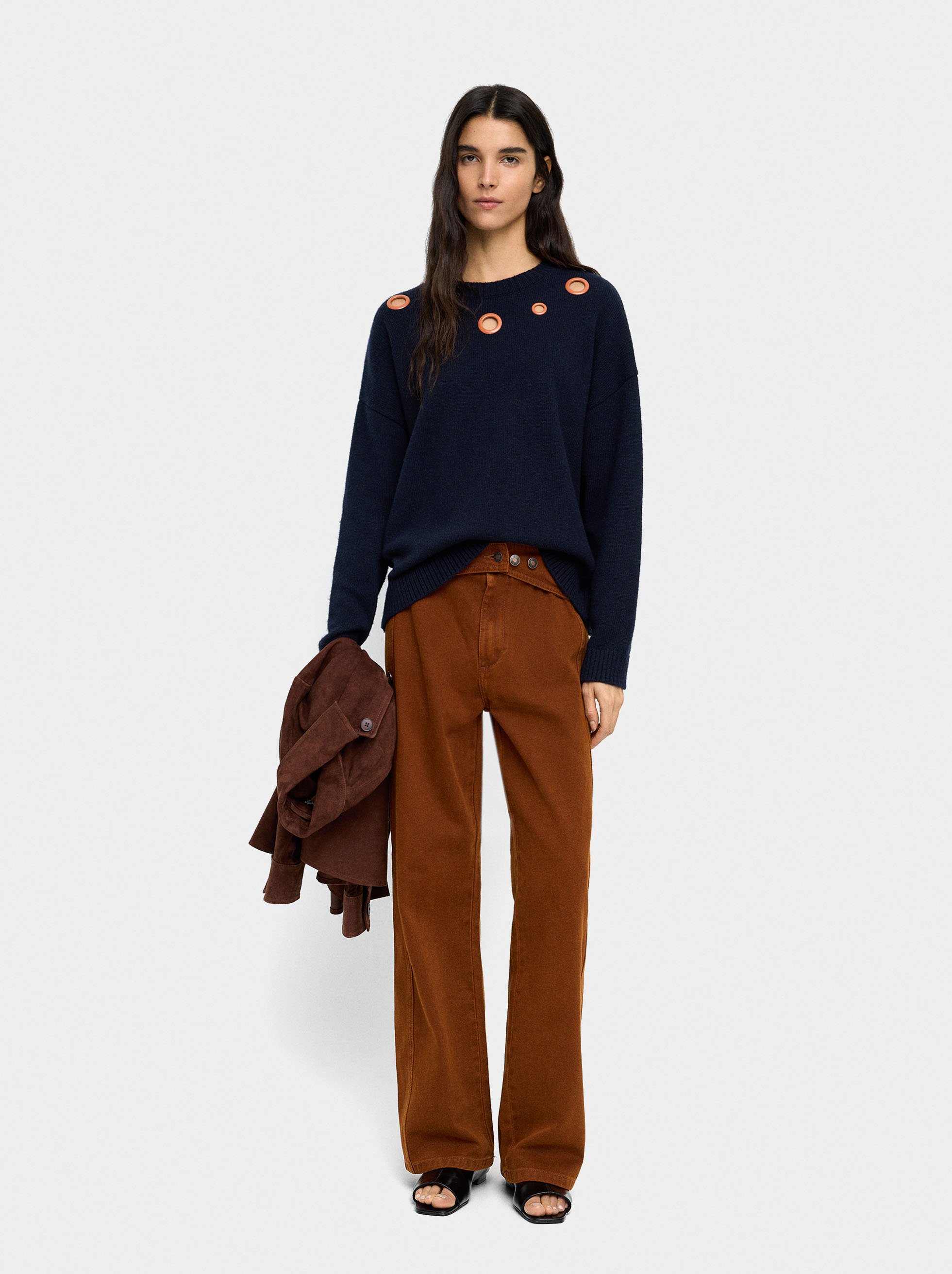 Knit sweater with eyelets image number 0.0