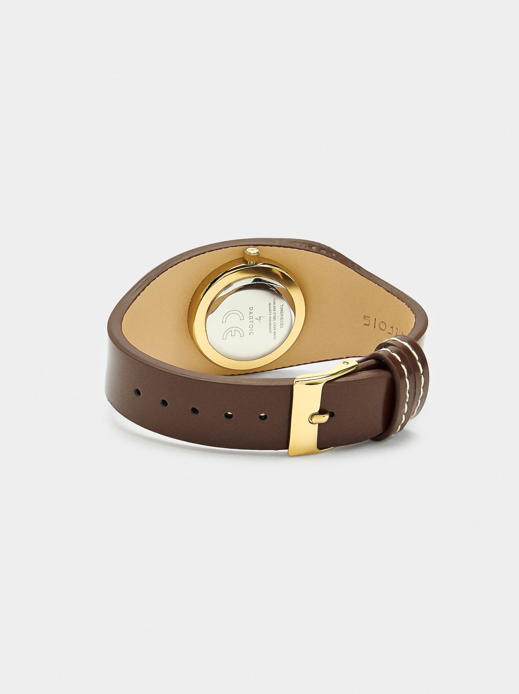Watch with wide leather-effect bracelet image number 2.0