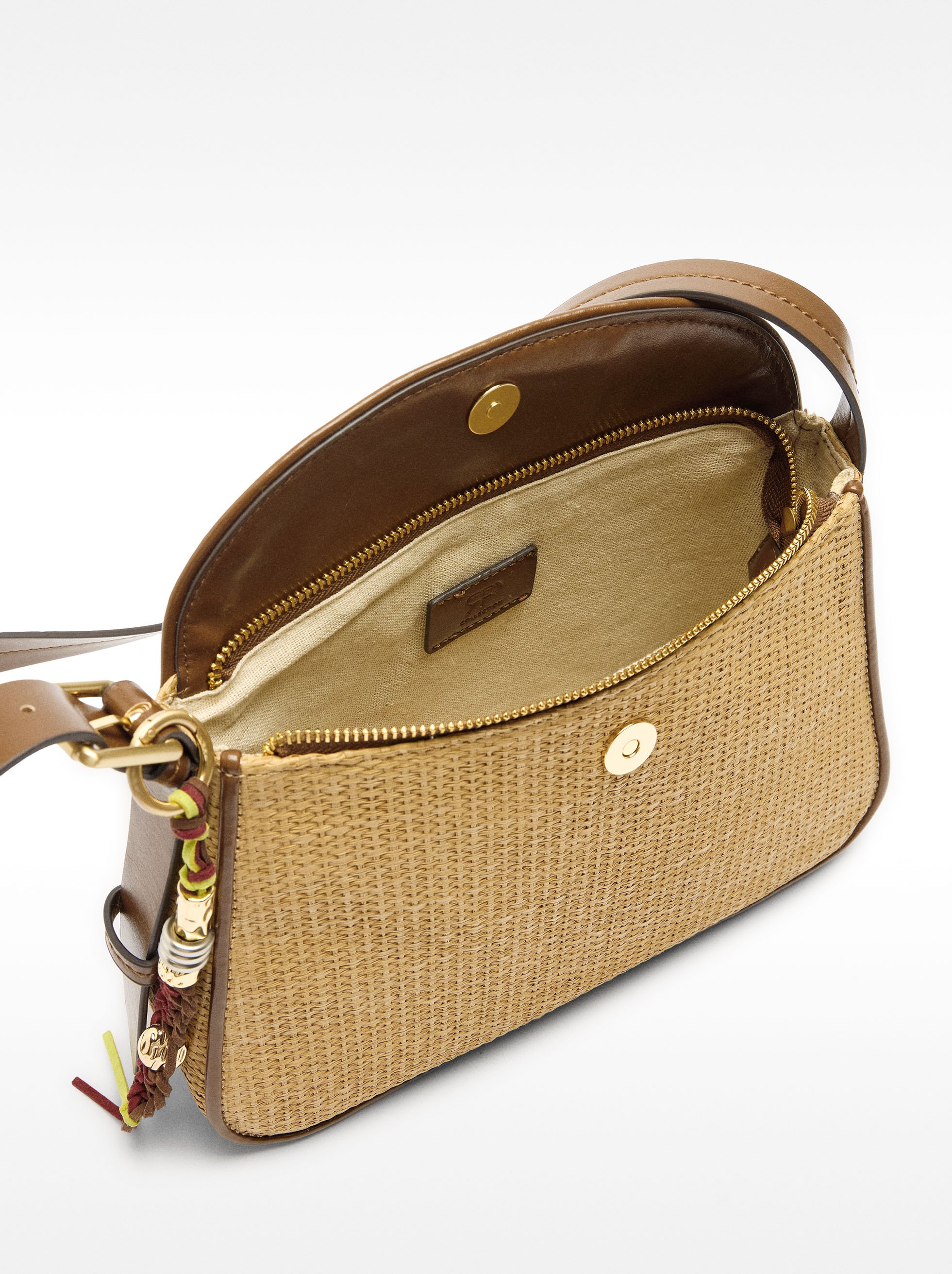 Crossbody bag with straw effect flap image number 3.0