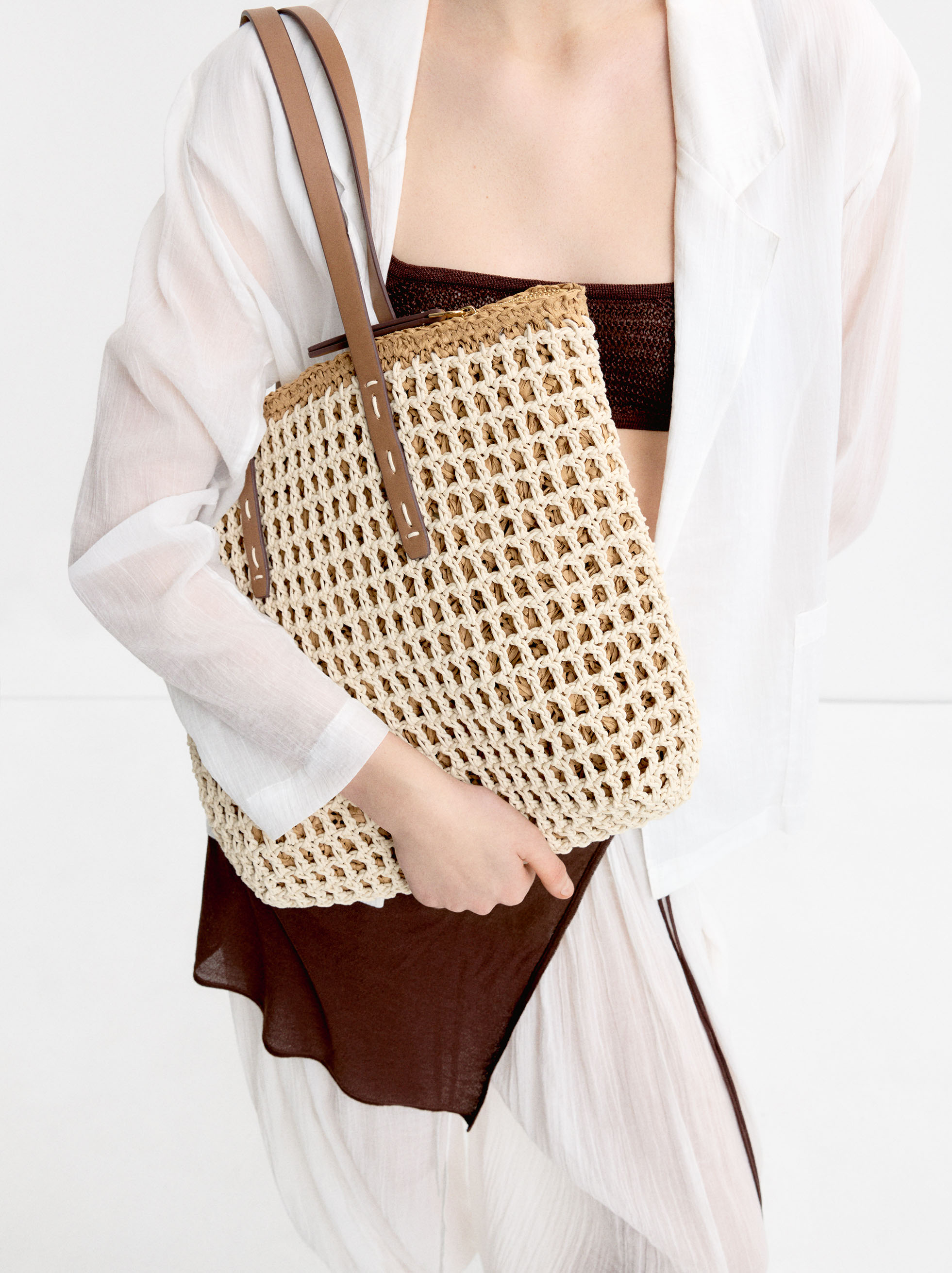 Braided shopper bag with straw effect image number 0.0