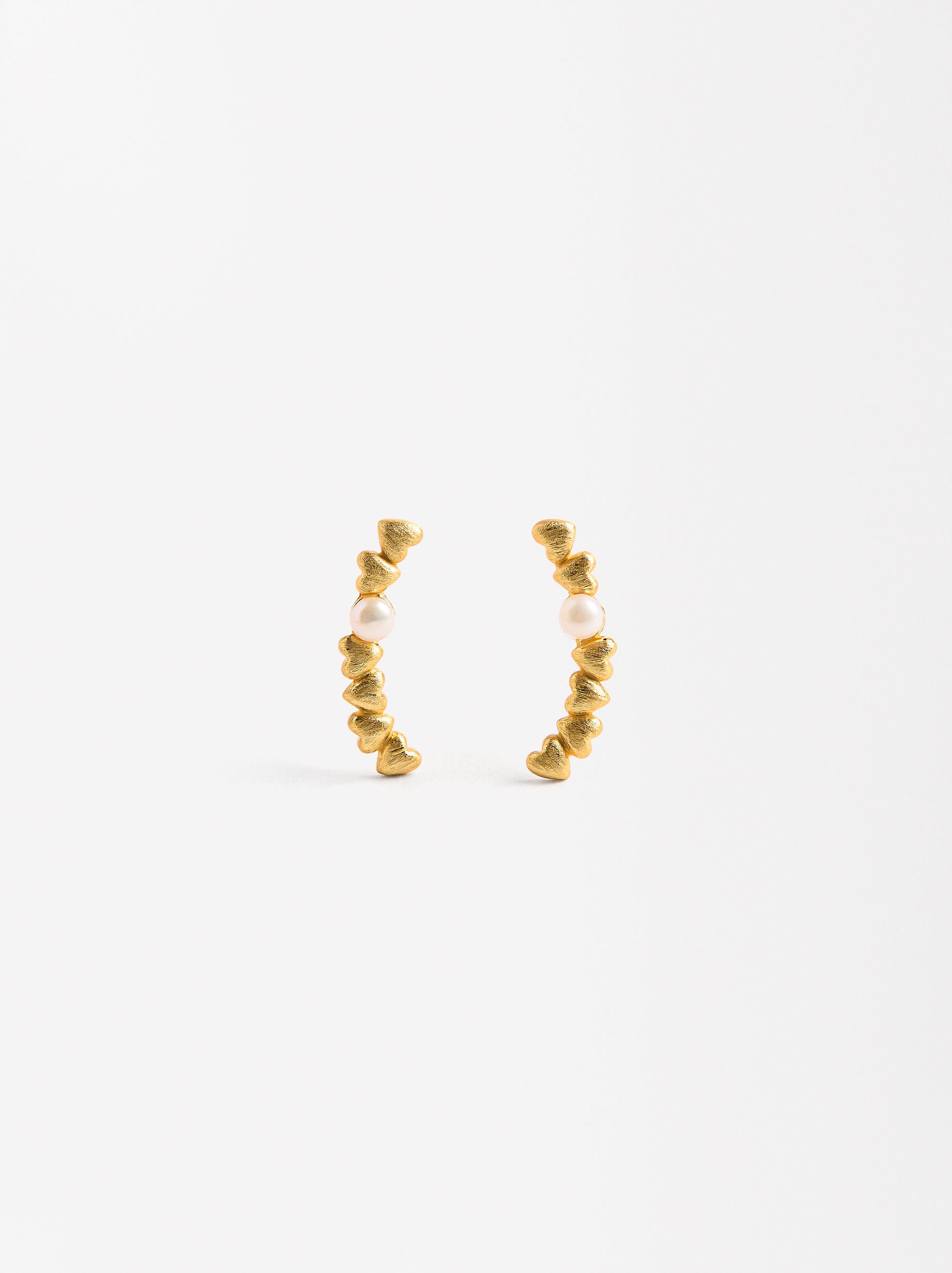 Earrings with hearts and freshwater pearls - 925 sterling silver image number 1.0