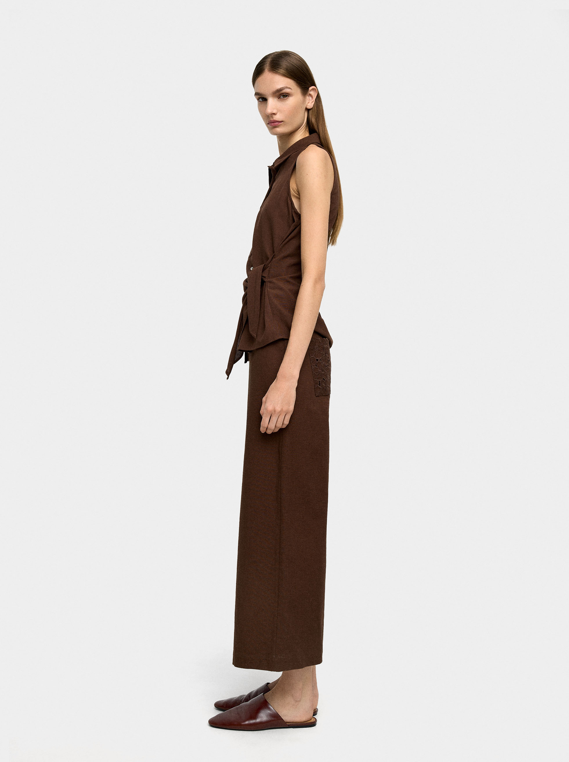 Trousers with embroidery 100% cotton  image number 2.0