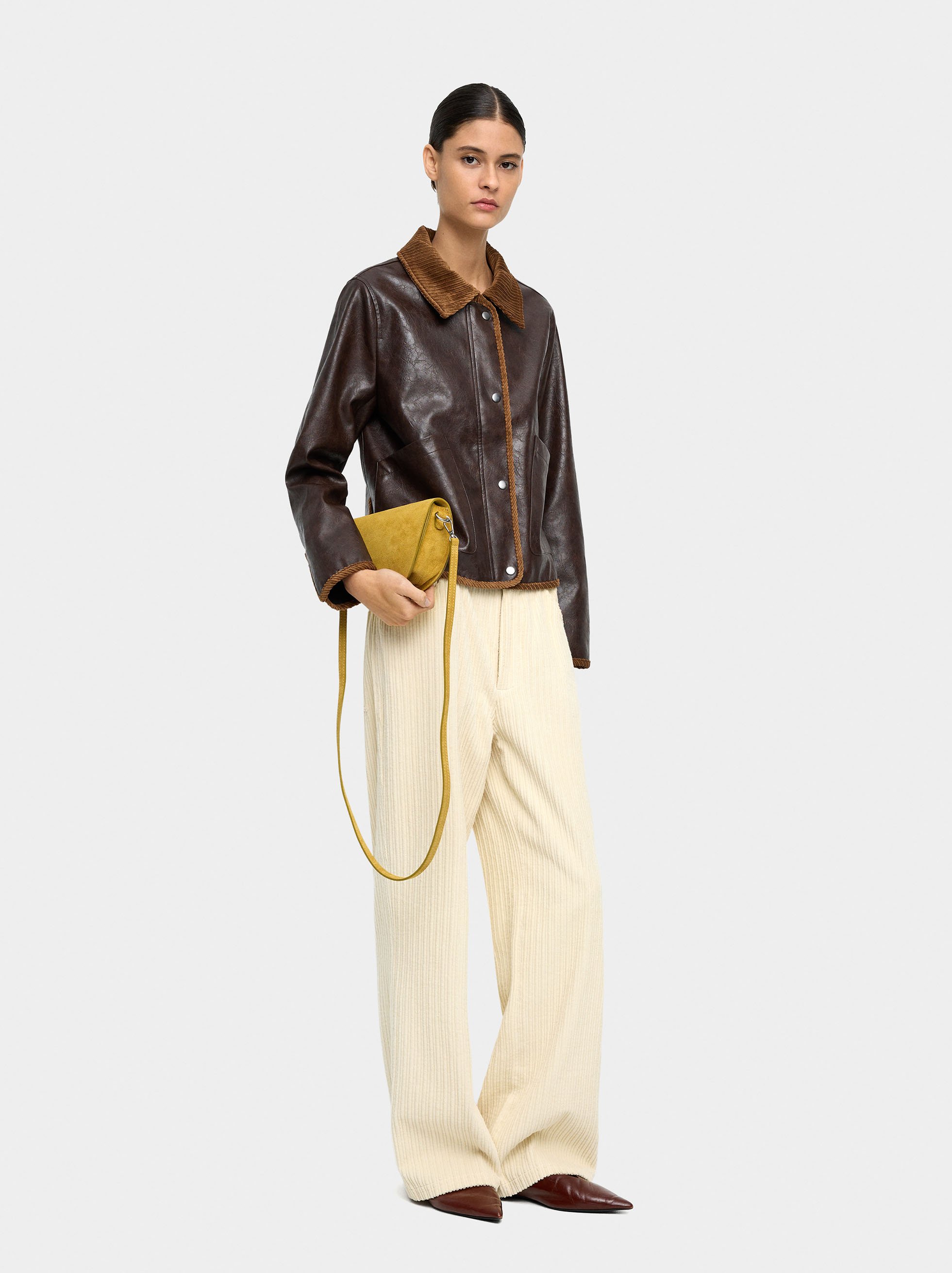 Leather-effect jacket with contrast collar image number 2.0