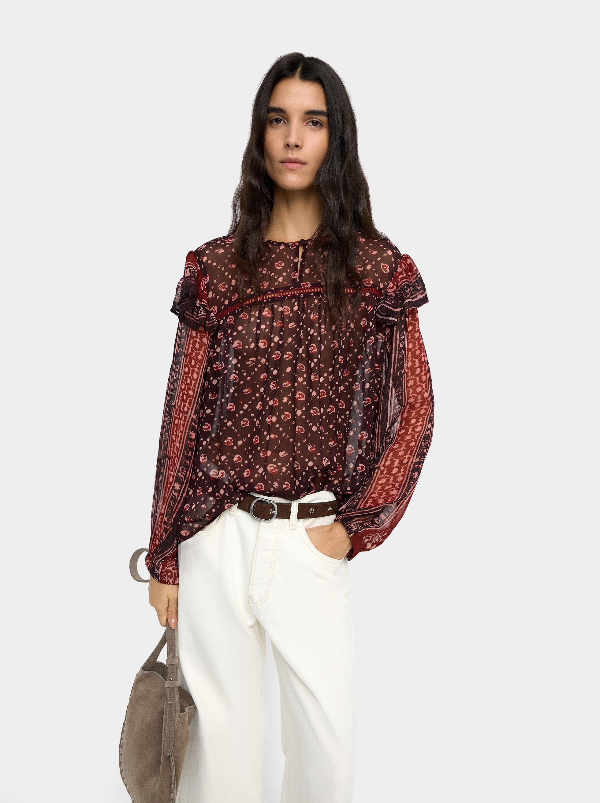 Blouse with semi-transparent print image number 1.0