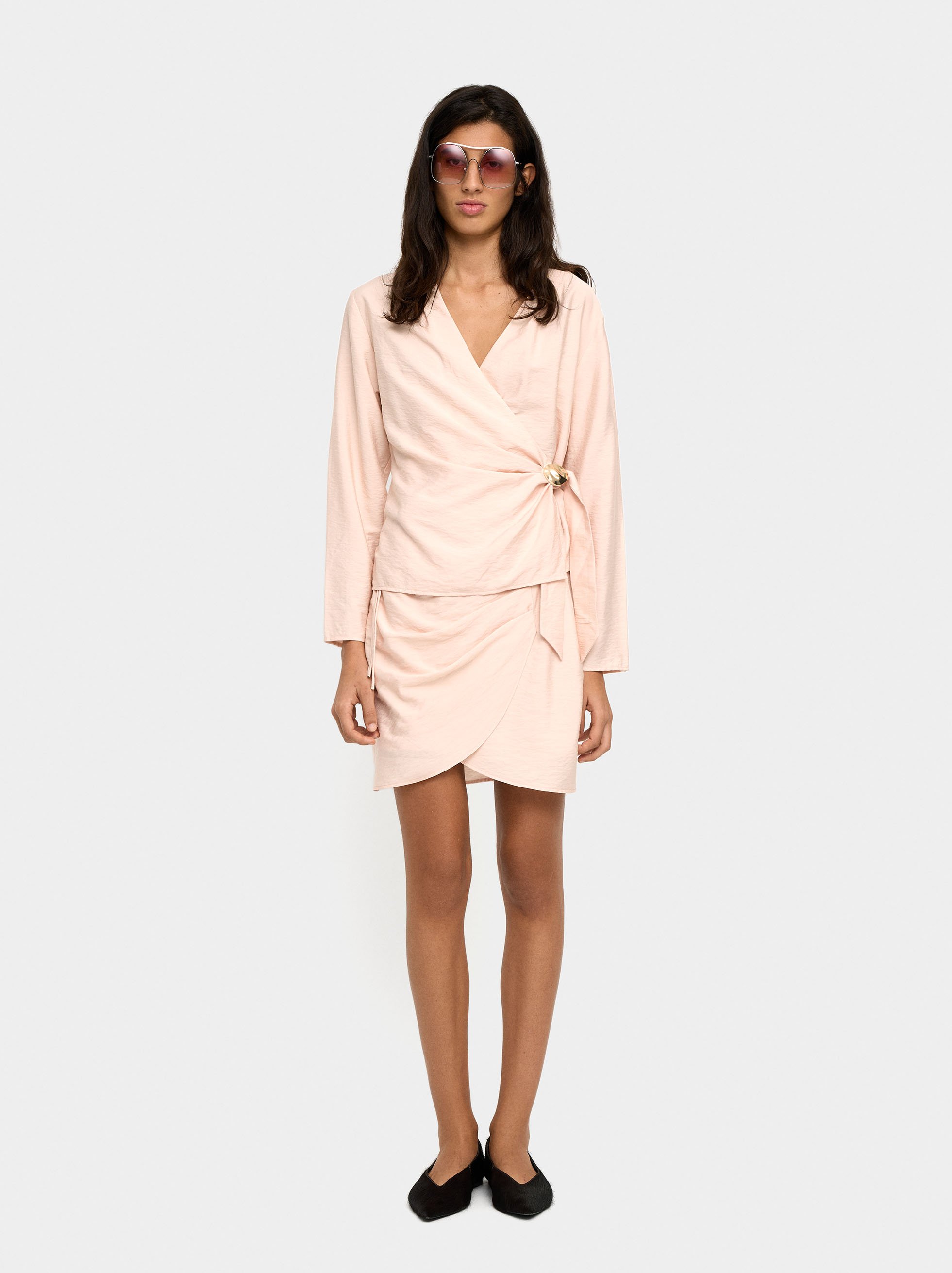 Short skirt with wrap and draped image number 0.0