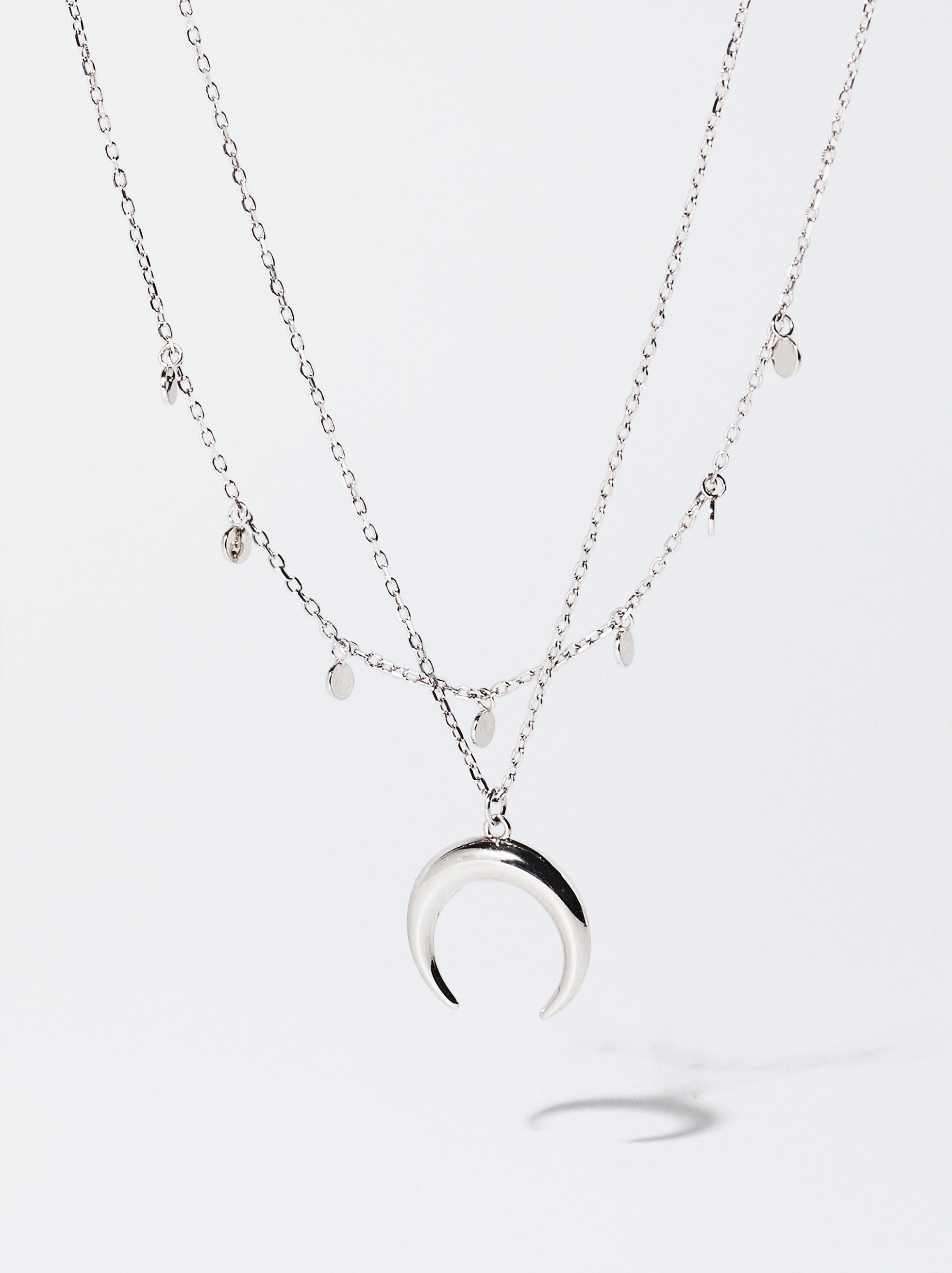 Short 925 silver necklace with horn pendant image number 0.0