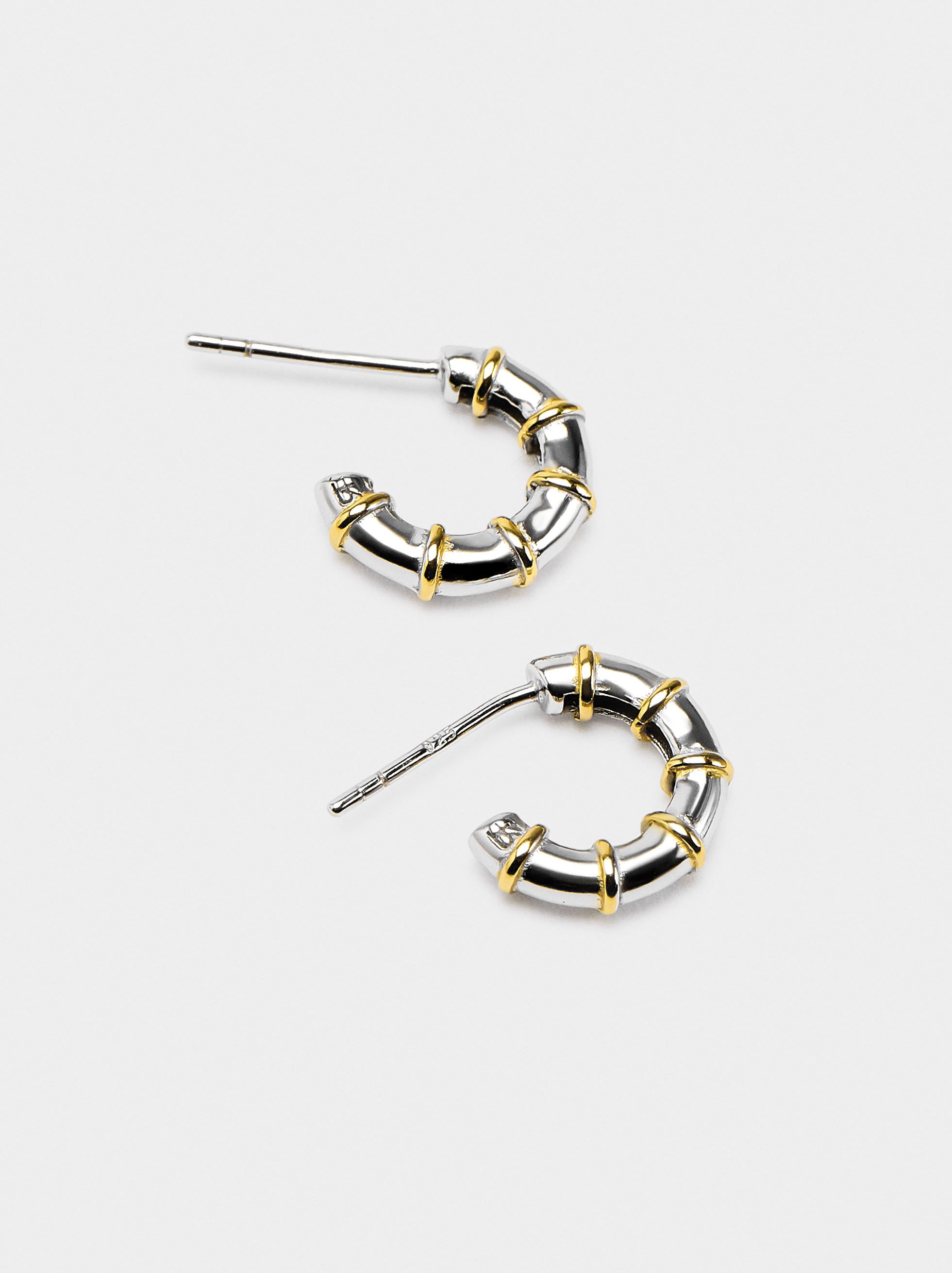 Segmented bicolor hoop earrings with 925 sterling silver image number 1.0