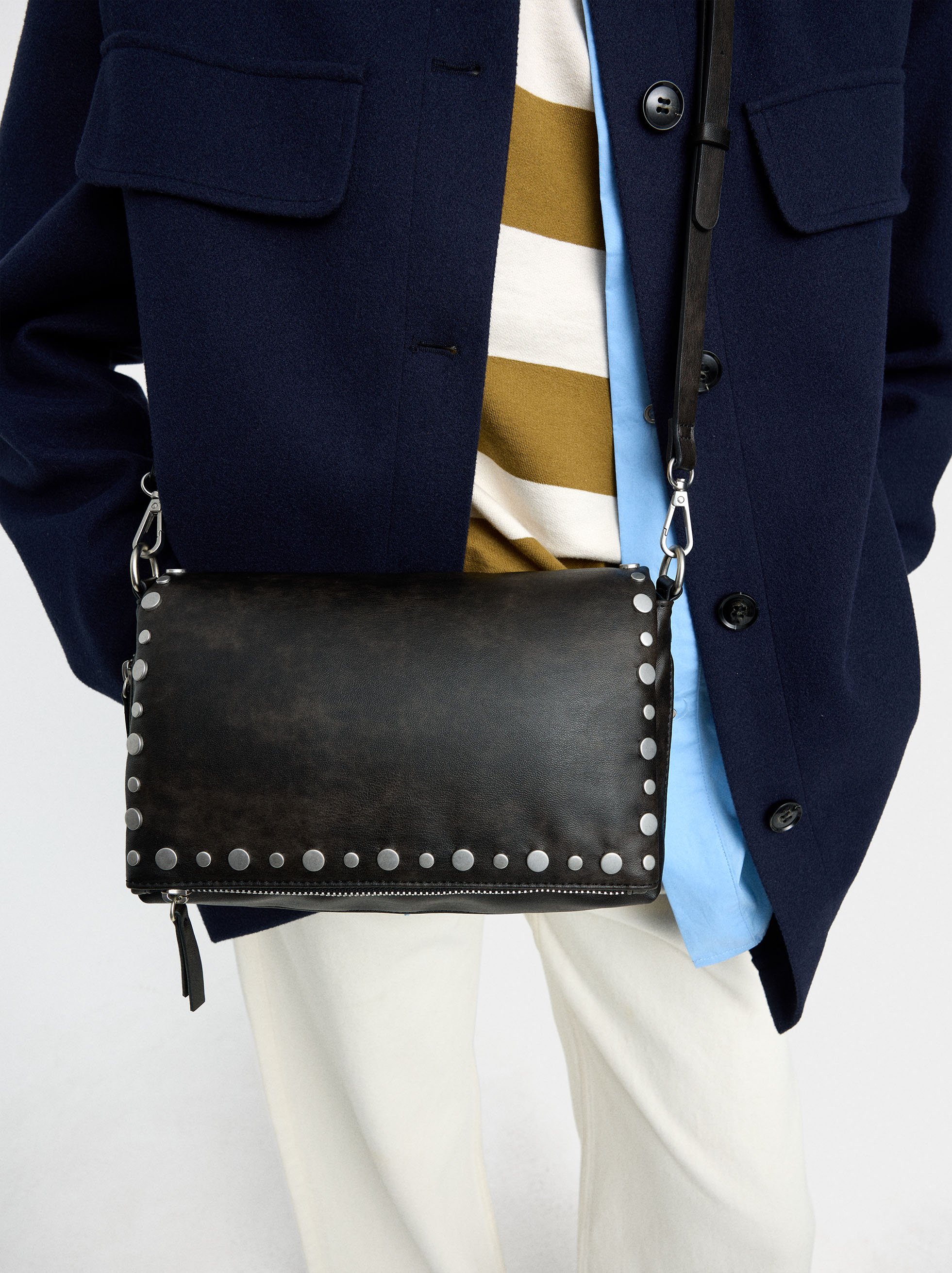 Faux leather studded shoulder bag image number 1.0