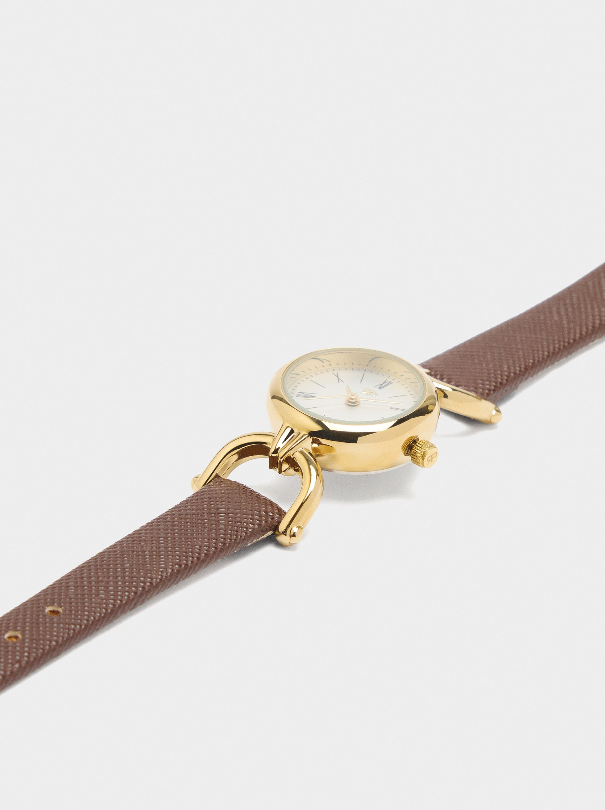 Round watch with textured bracelet image number 1.0