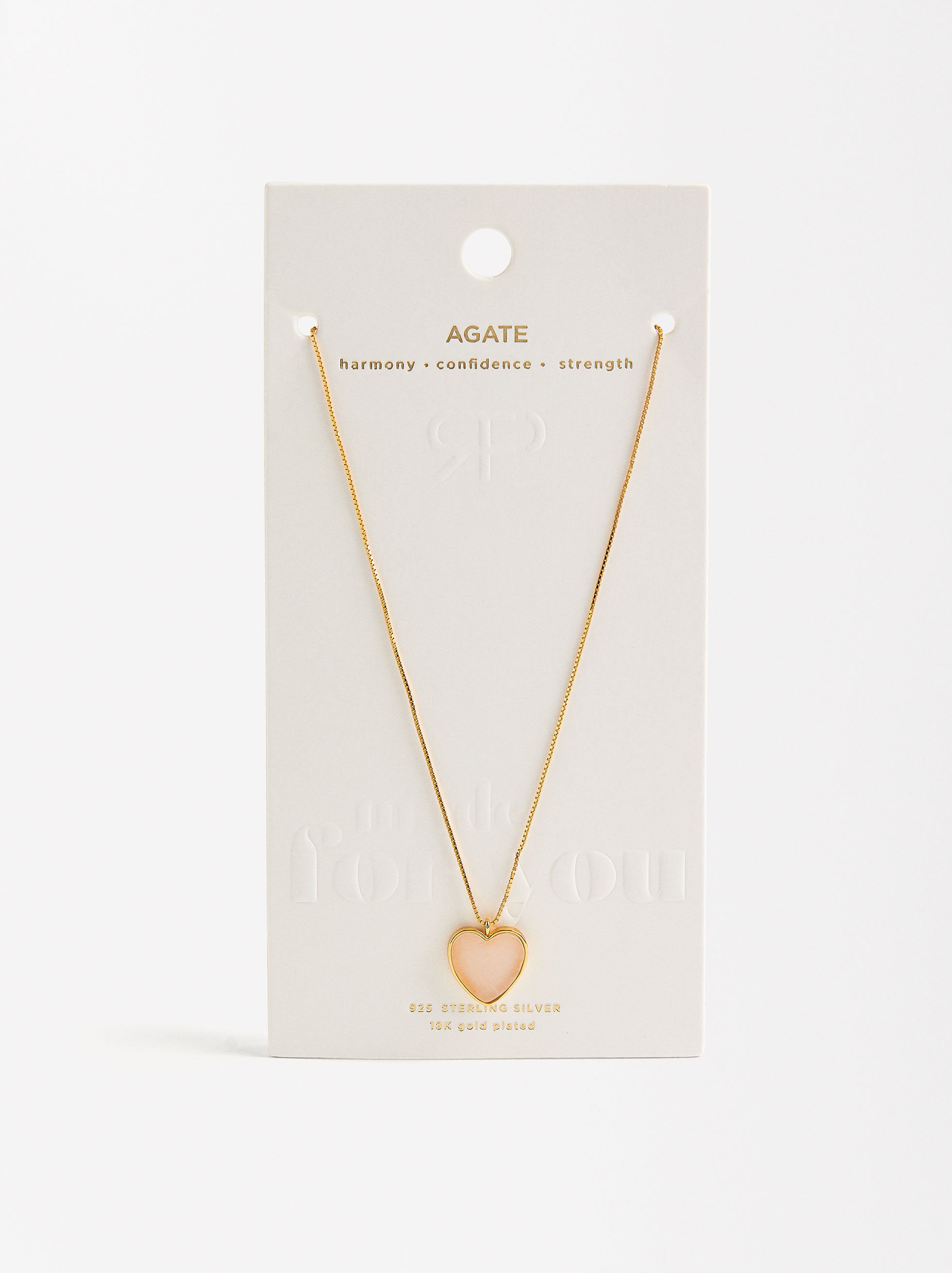 Collier court pierre de cœur - Argent sterling 925 image number 3.0