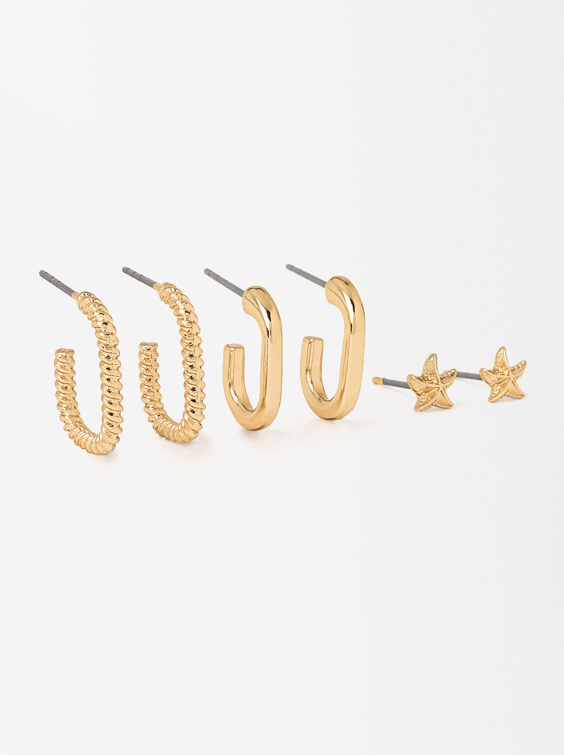 Golden earrings set, Golden, hi-res