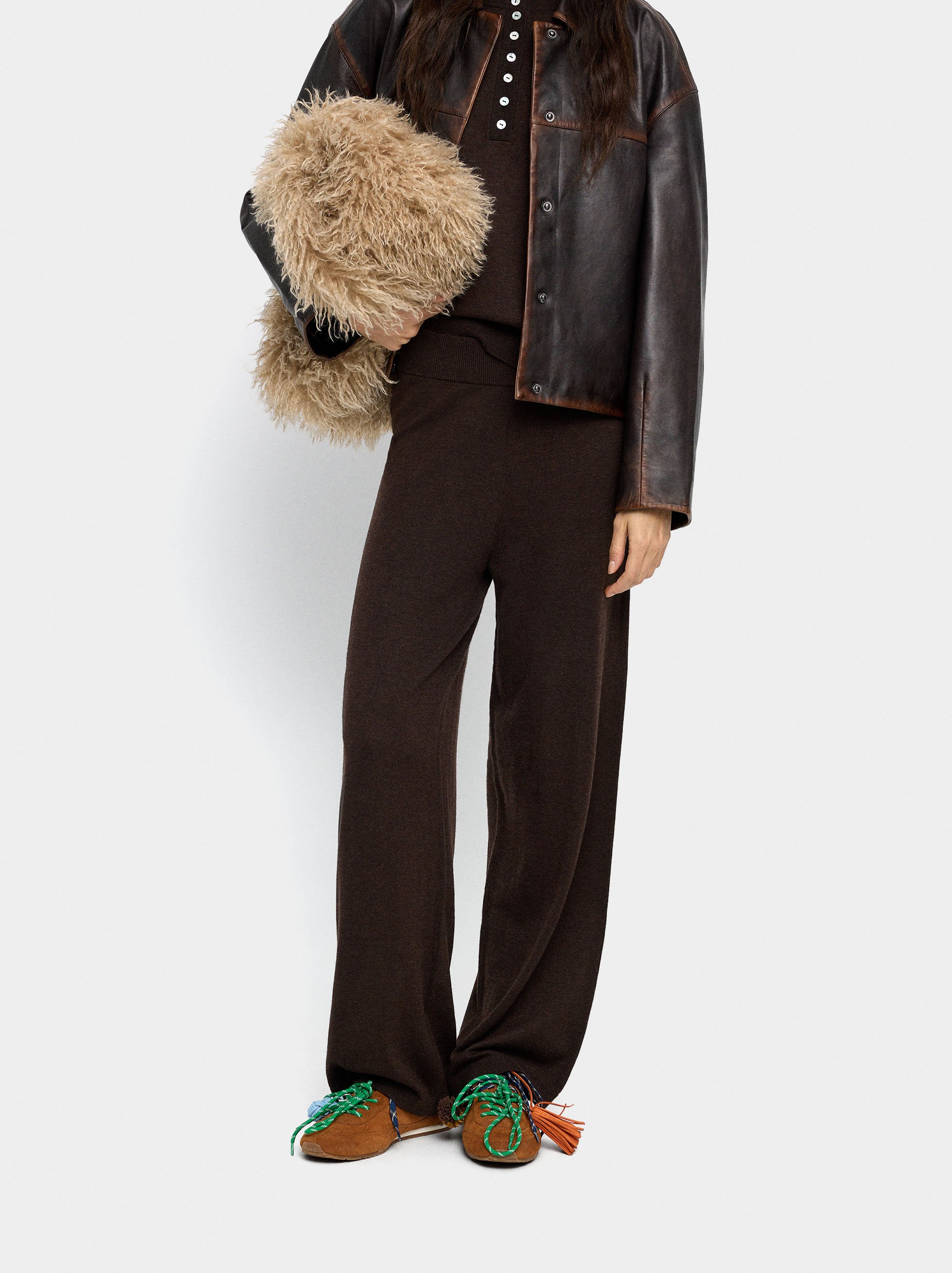 Elastic waist knit pants image number 1.0