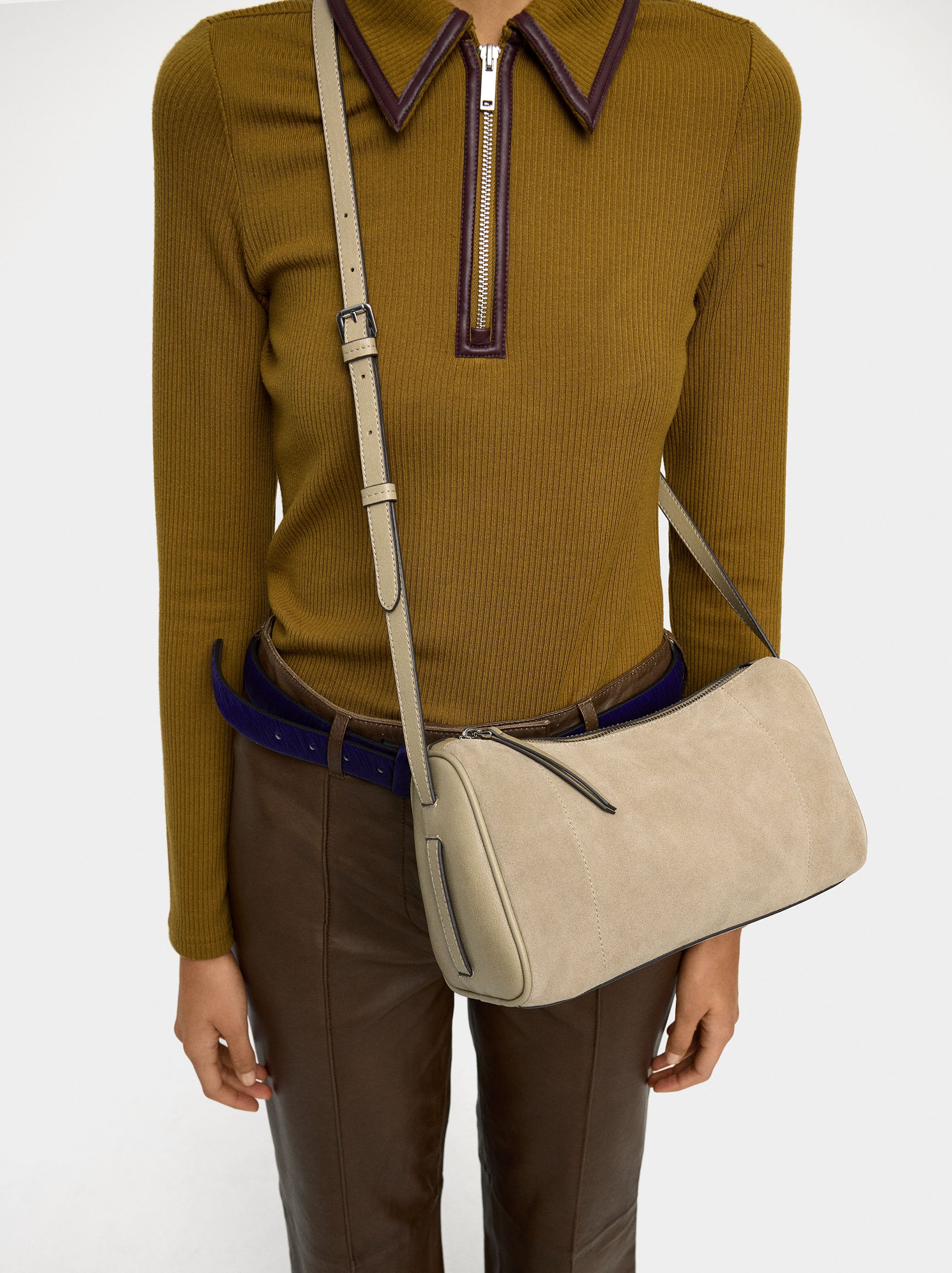 Crossbody bag with leather details image number 1.0