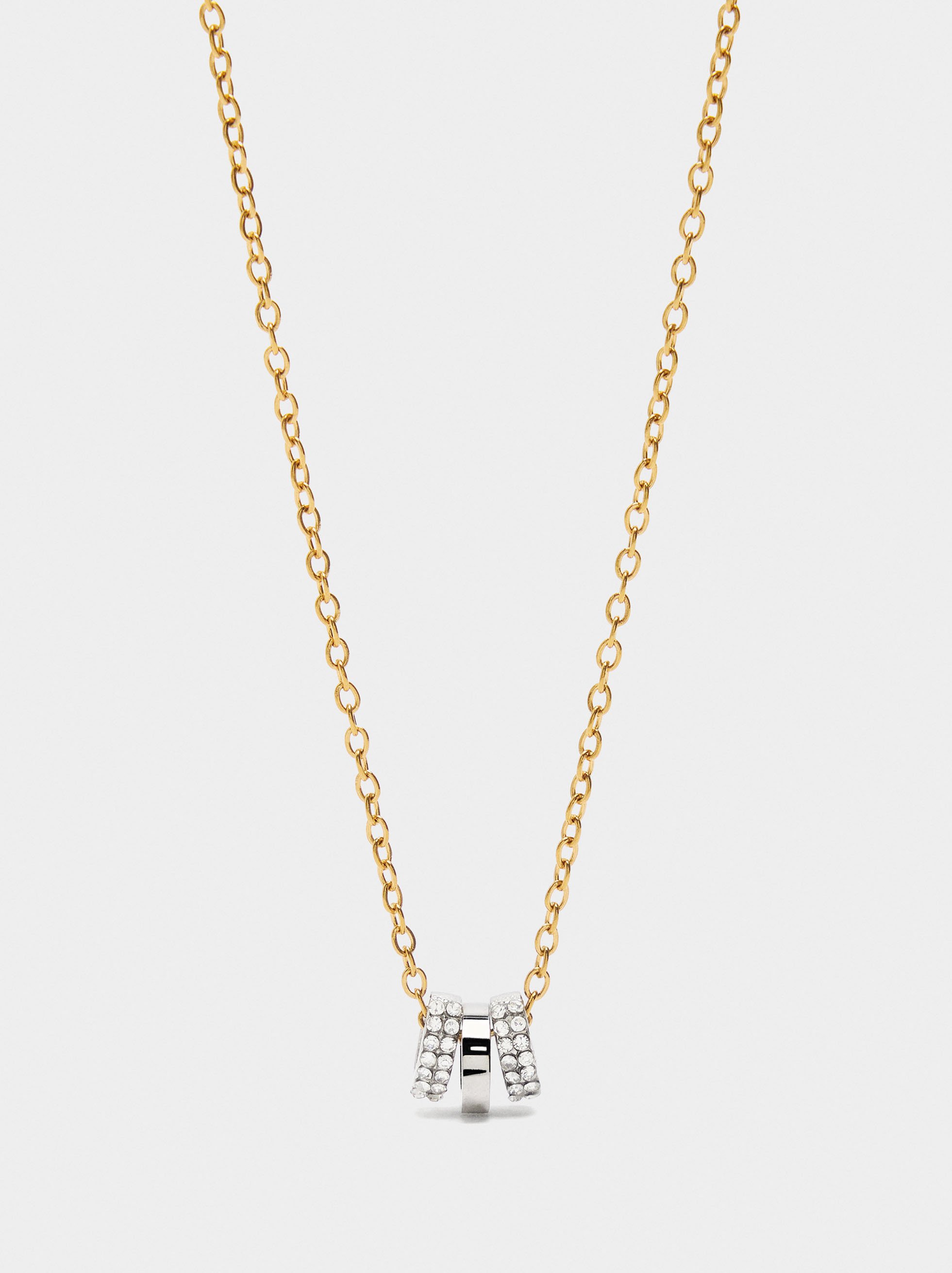 Short bicolor necklace with crystals - stainless steel image number 0.0