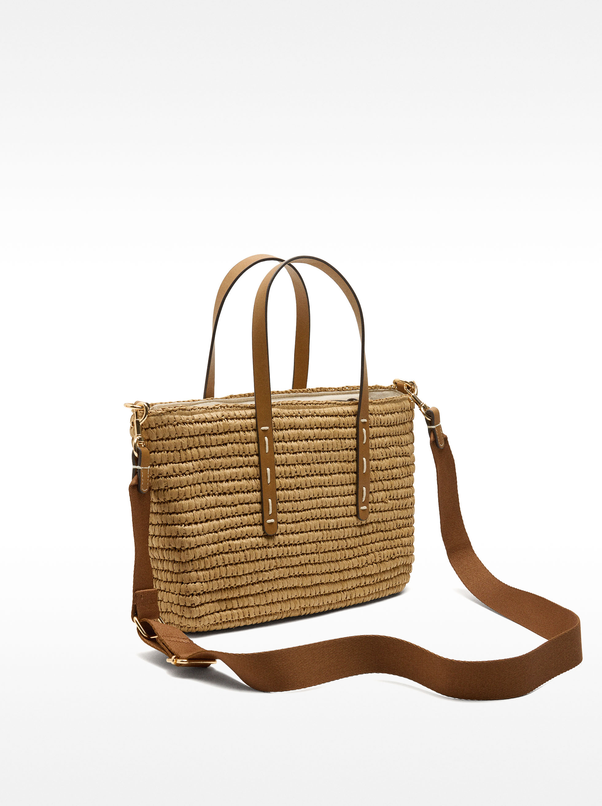 Bolso tote con efecto rafia y colgante L image number 3.0