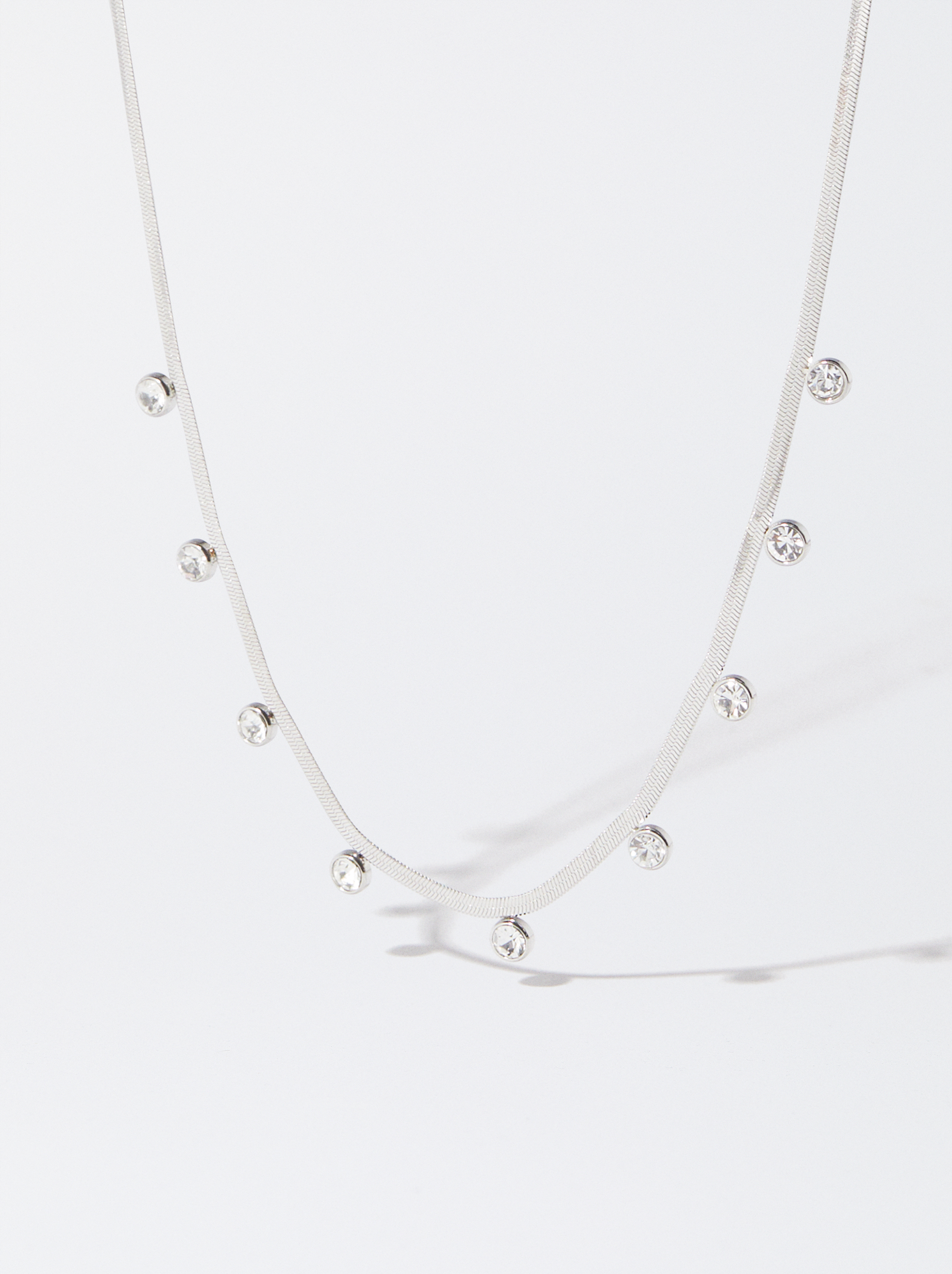 Silver Stainless Steel Necklace With Crystals Golden | Parfois