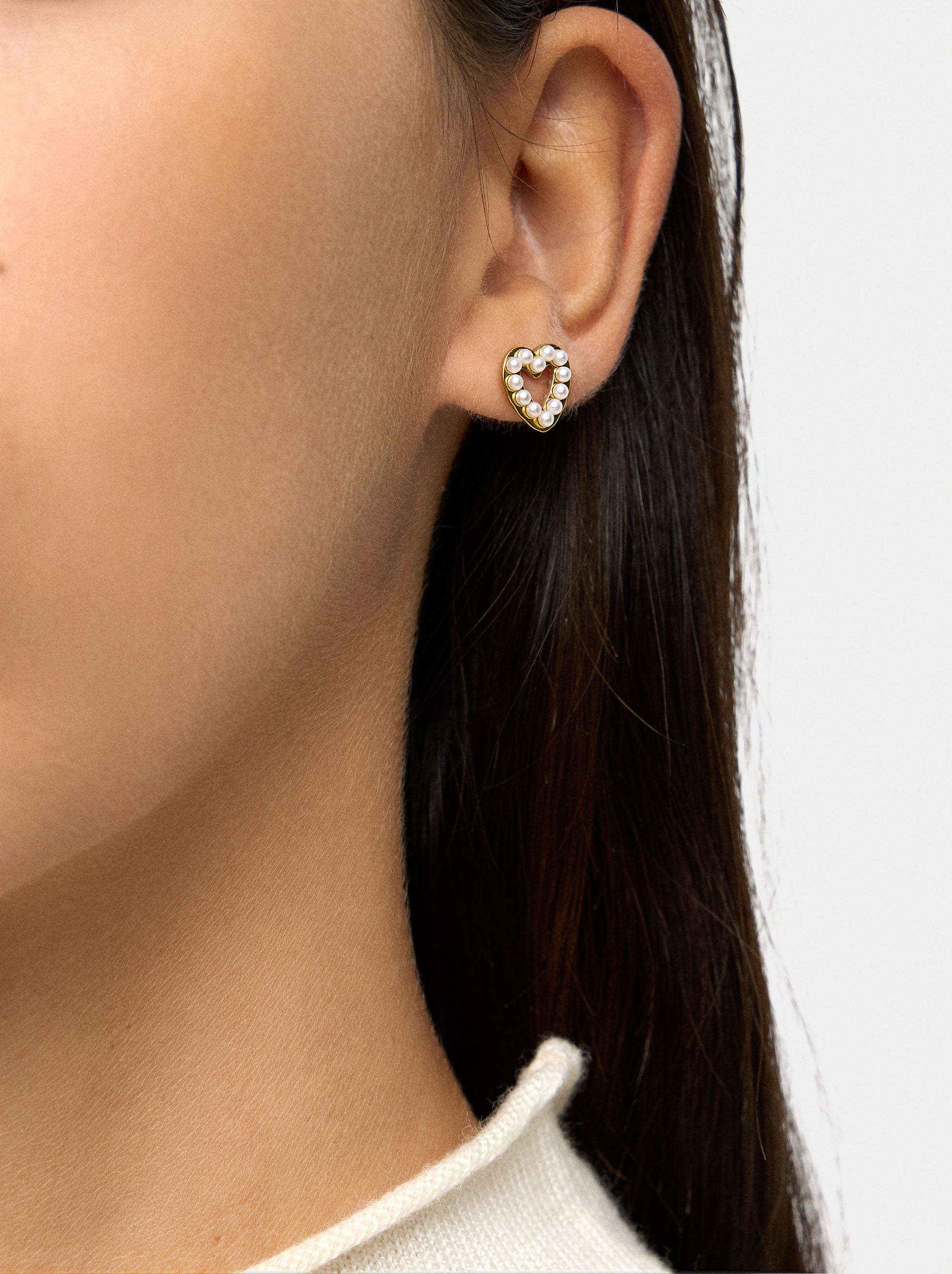 Heart earrings with pearls image number 1.0