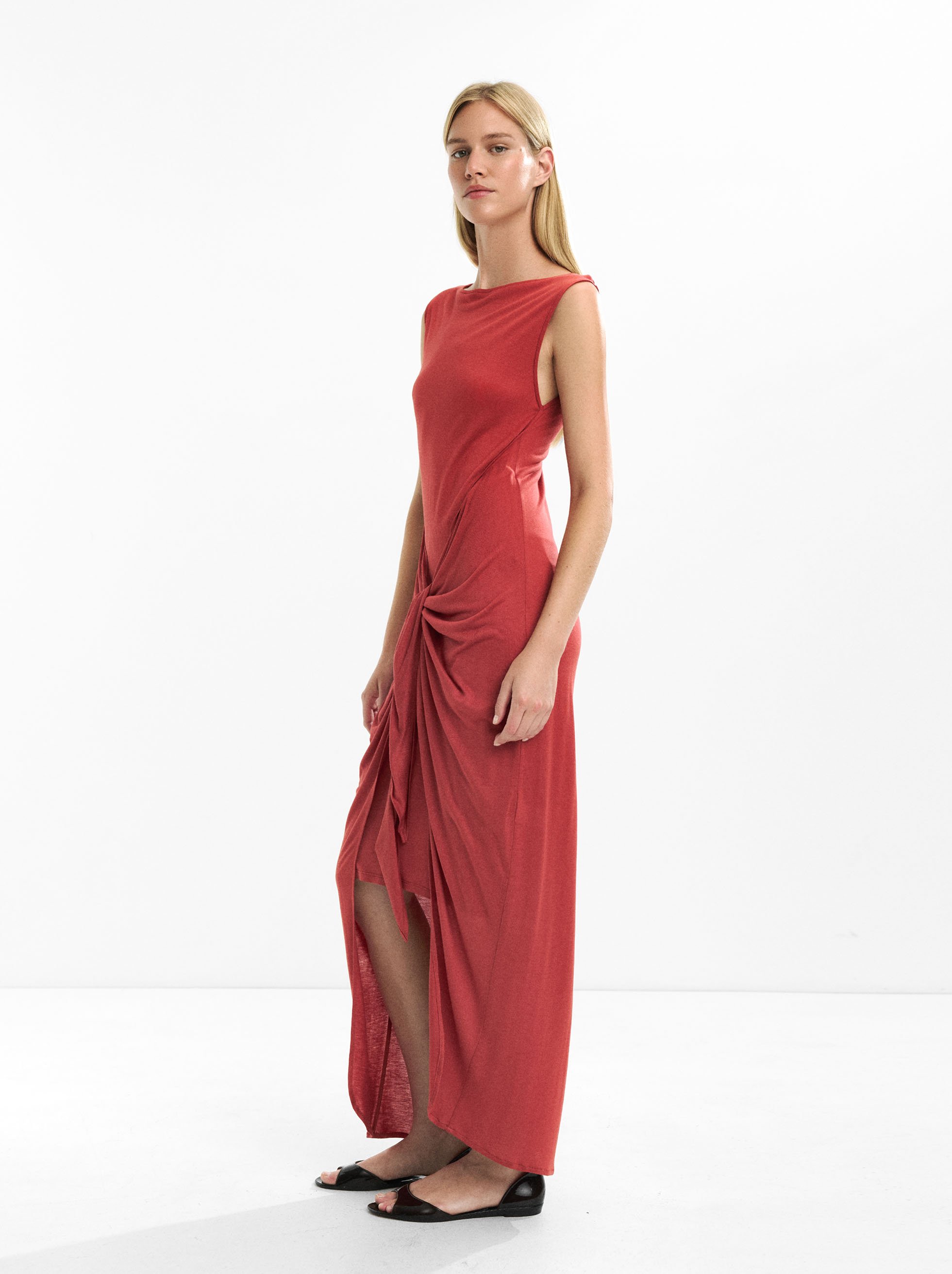 Draped dress with bow image number 2.0