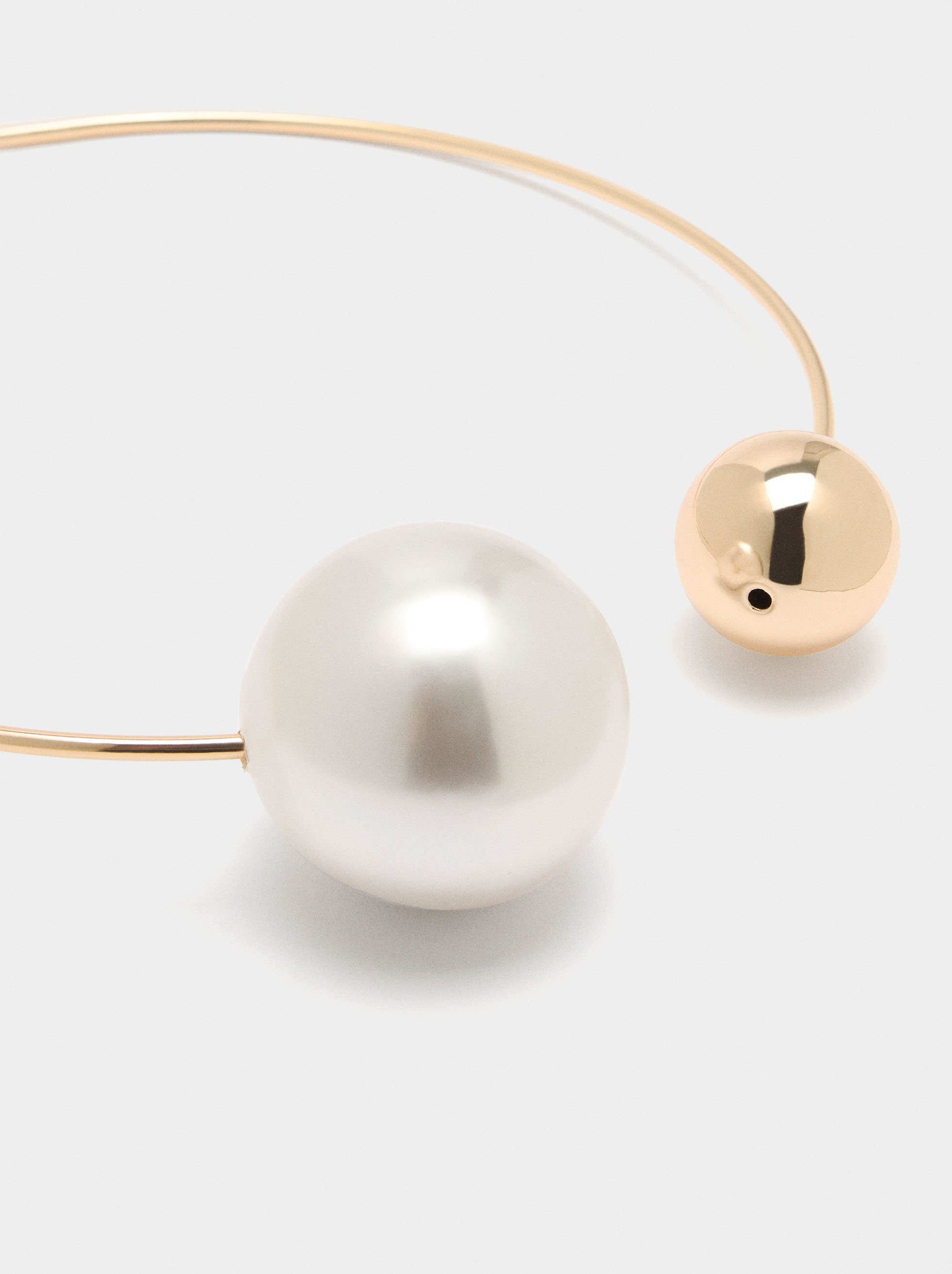 Rigid necklace with sphere and pearl image number 1.0