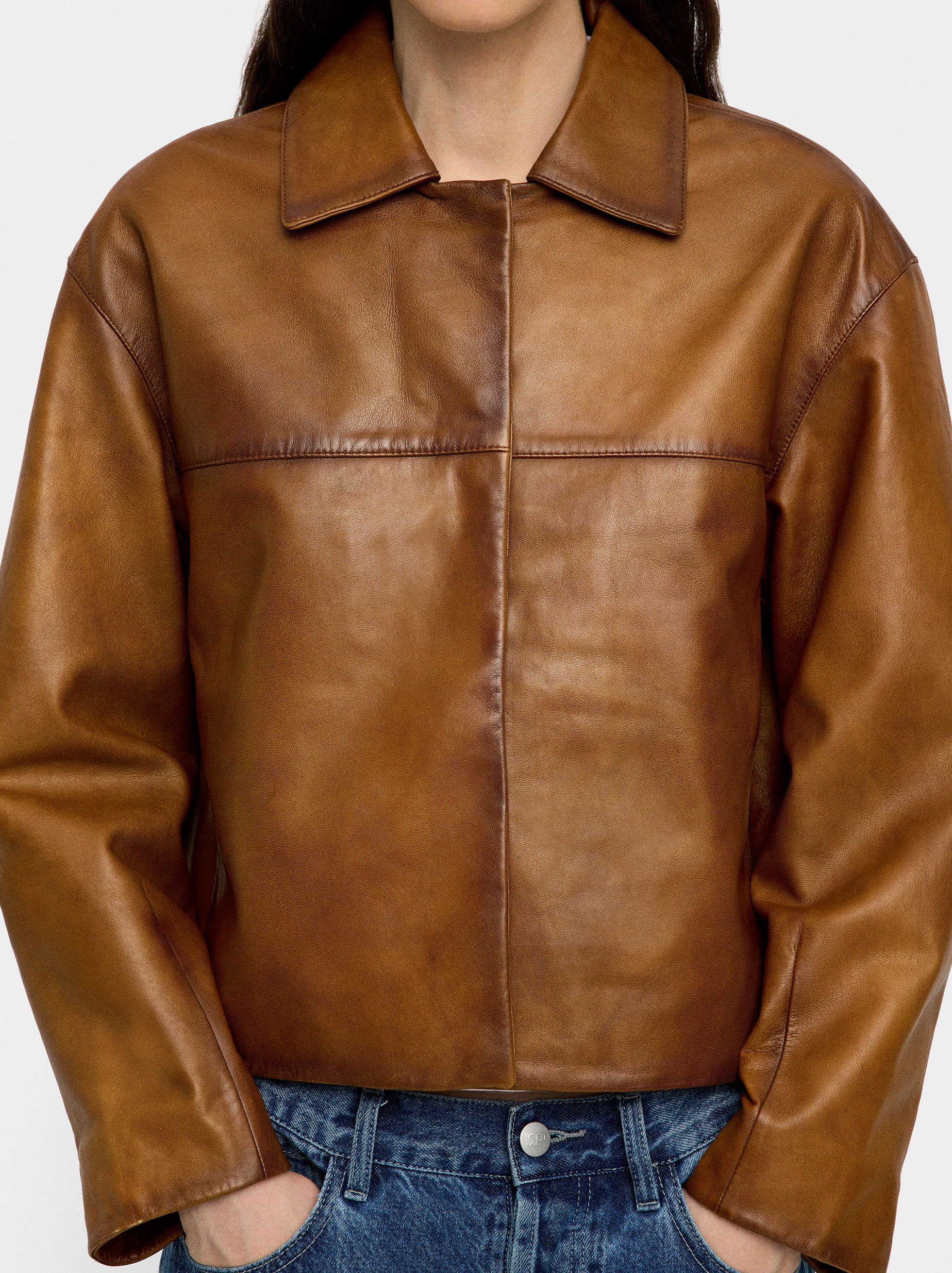 Leather jacket with topstitching image number 1.0