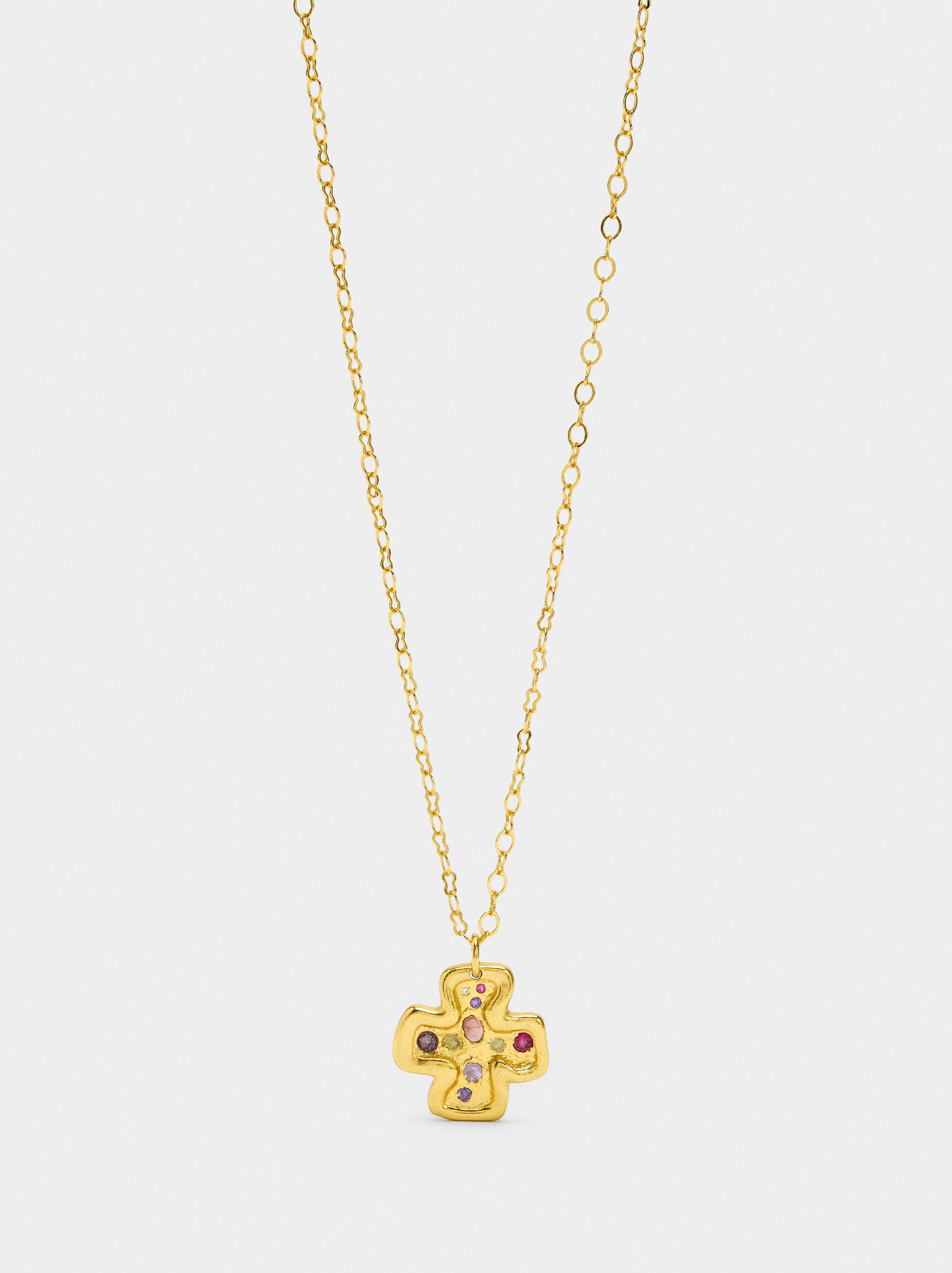 Necklace pendant cross with stones - 18k gold swim image number 0.0