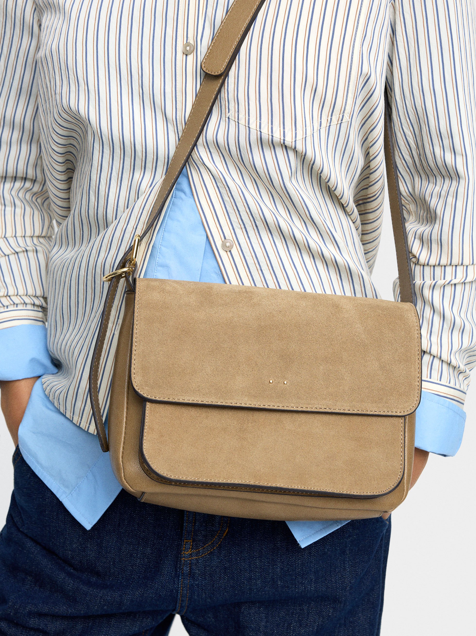 Crossbody bag with leather details image number 1.0