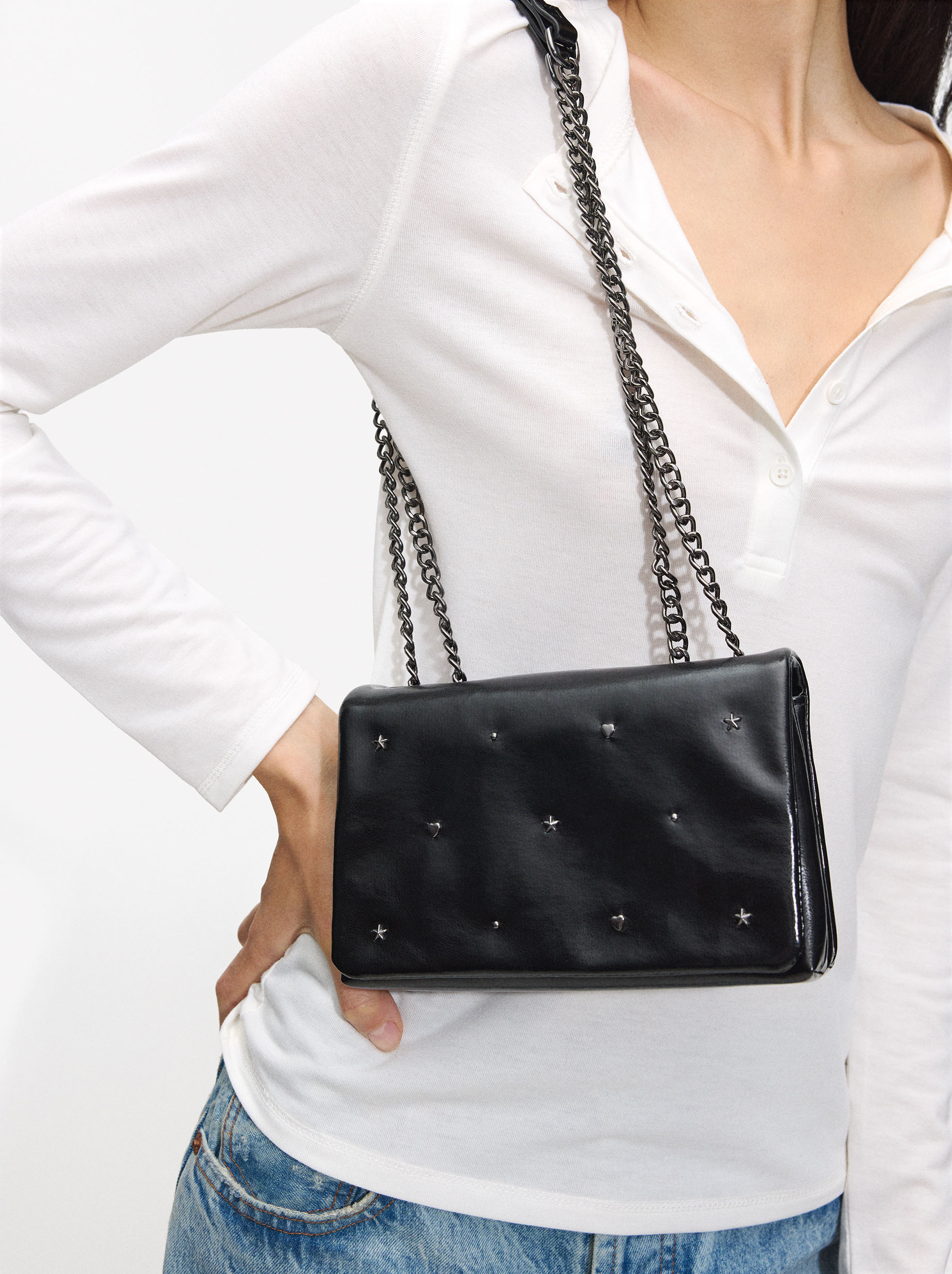 Shoulder bag with studs flap closure image number 1.0