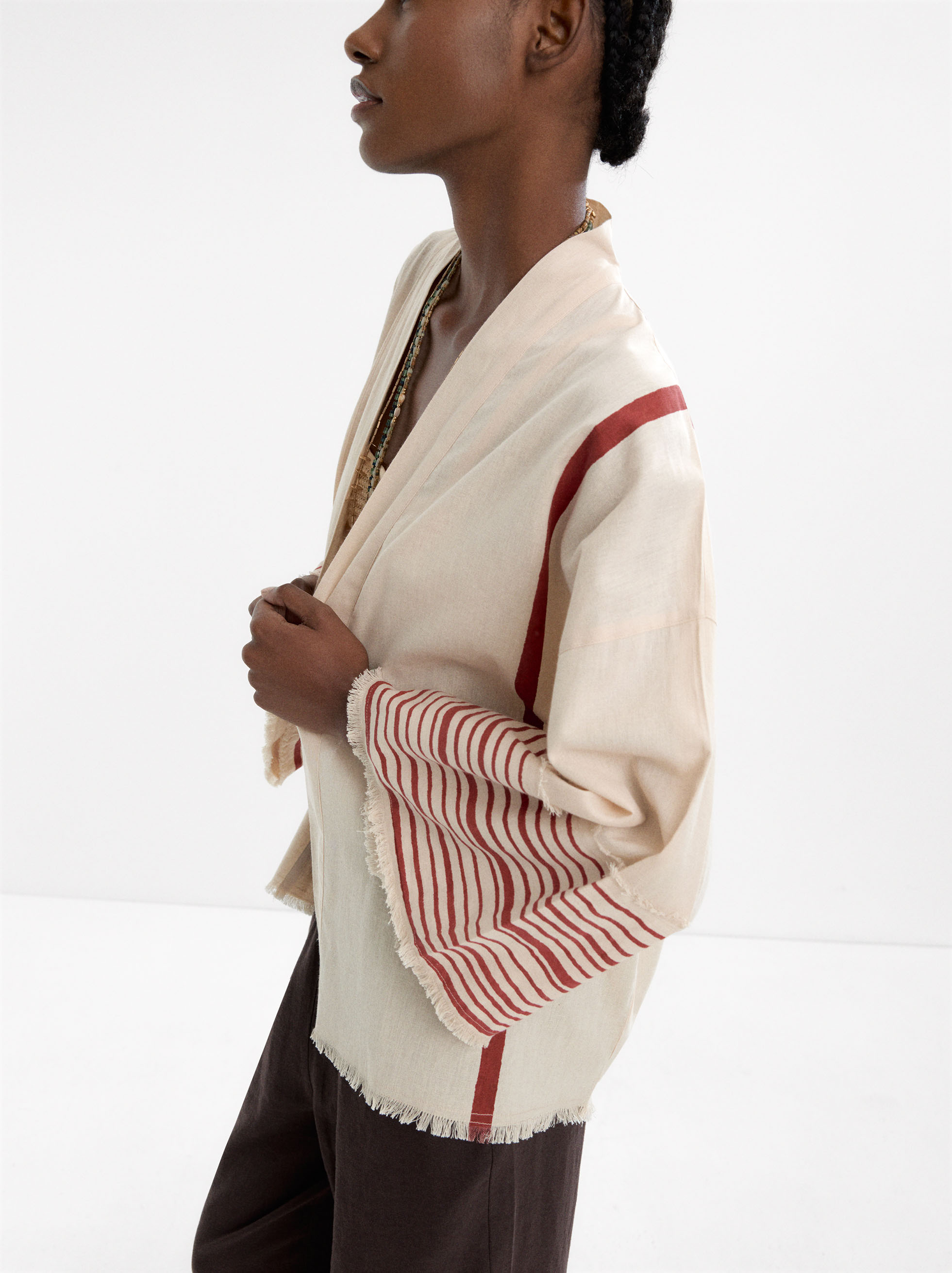 Printed kimono made of linen and cotton image number 2.0
