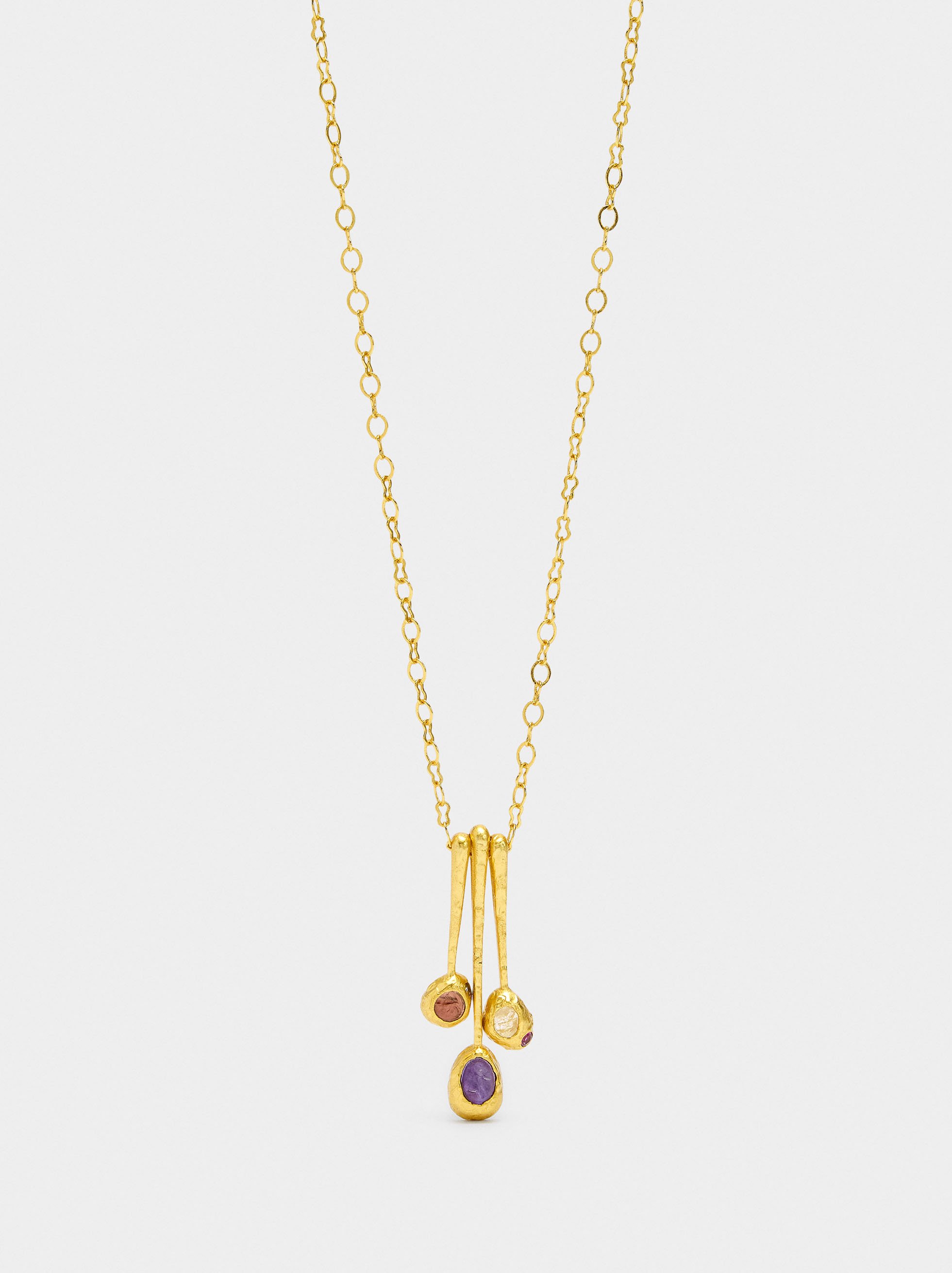 Necklace with bar pendants with stones - 18k gold swim image number 0.0