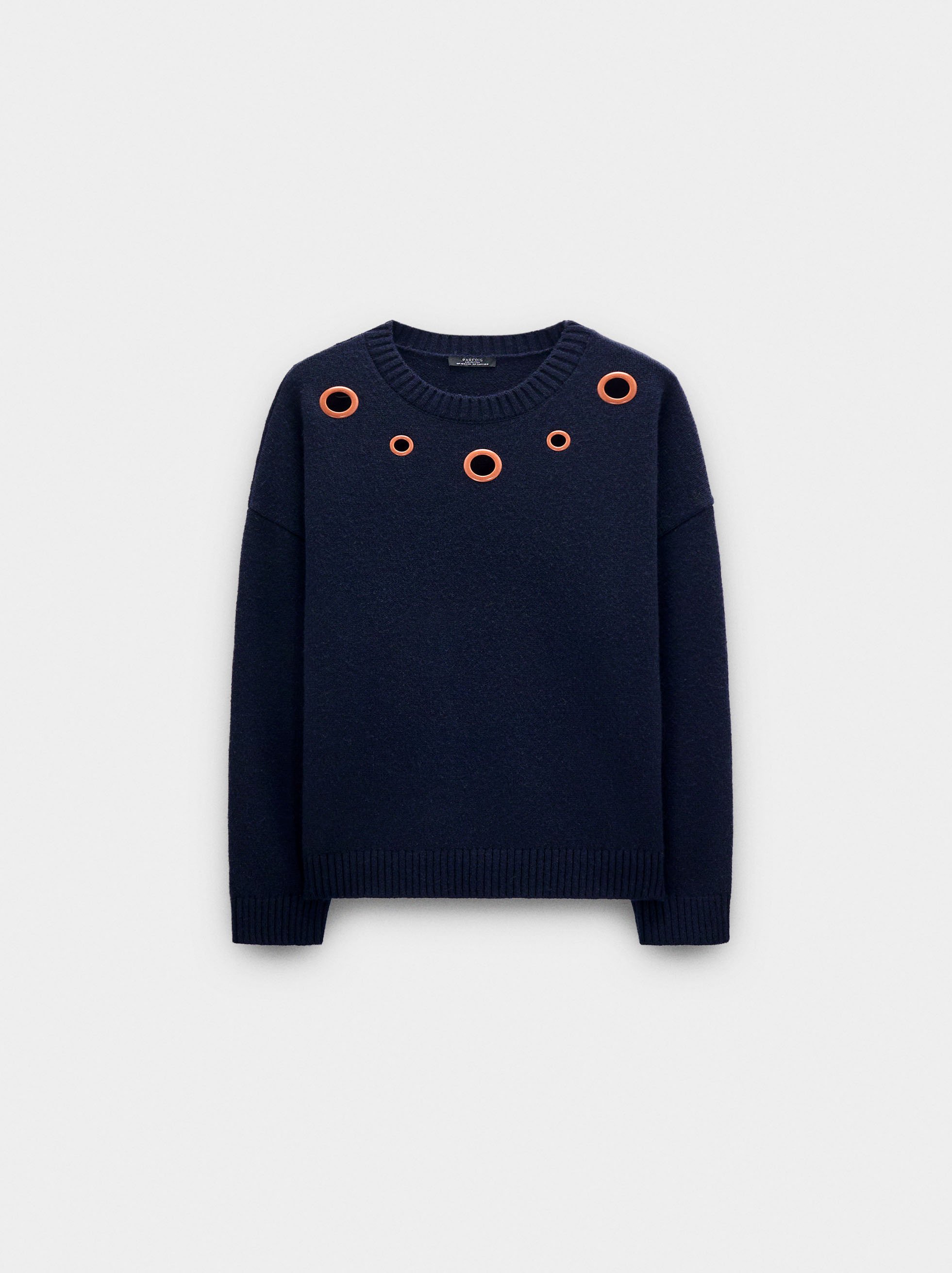 Knit sweater with eyelets image number 5.0
