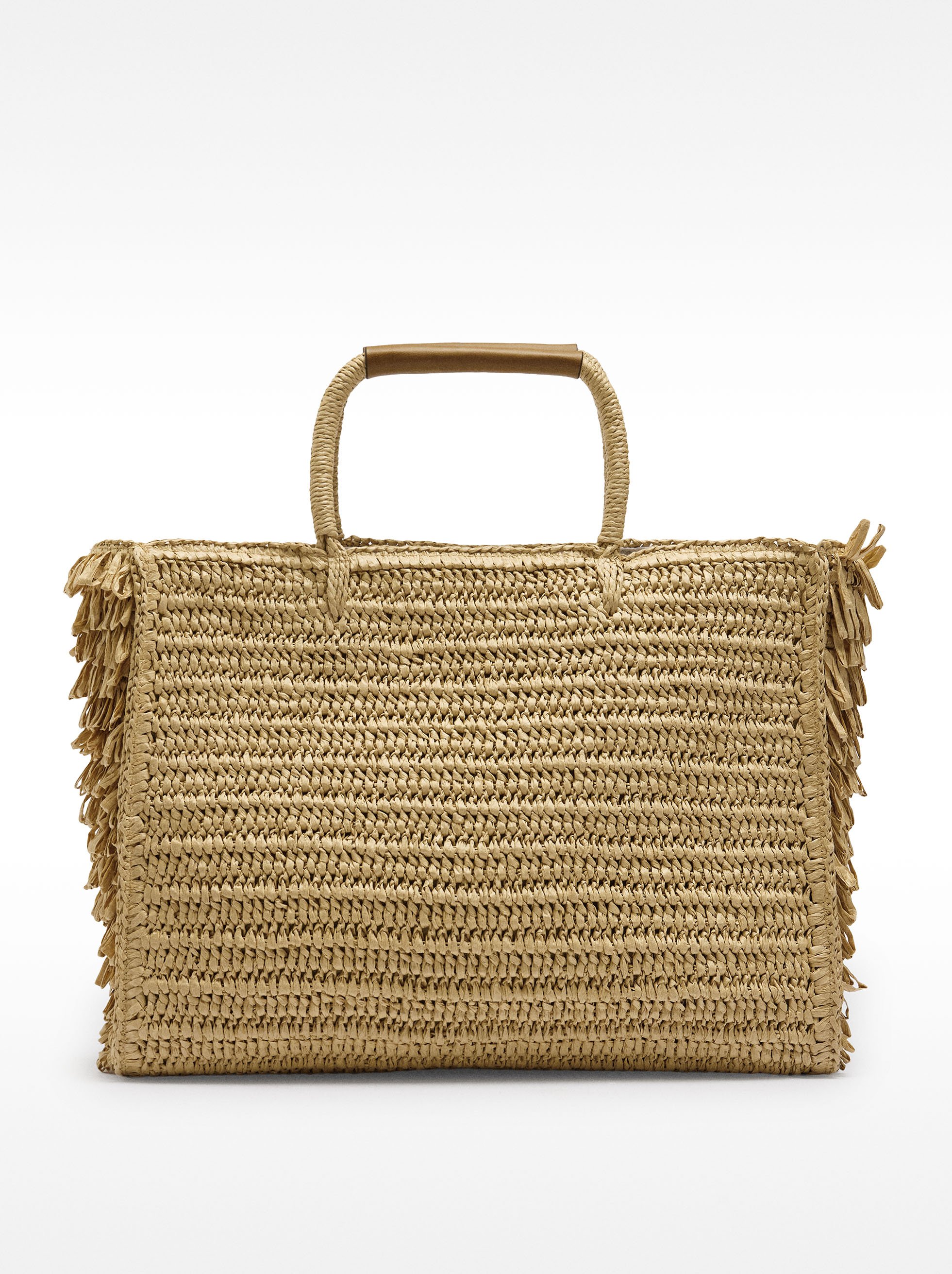 Straw effect shopper bag with fringes image number 2.0