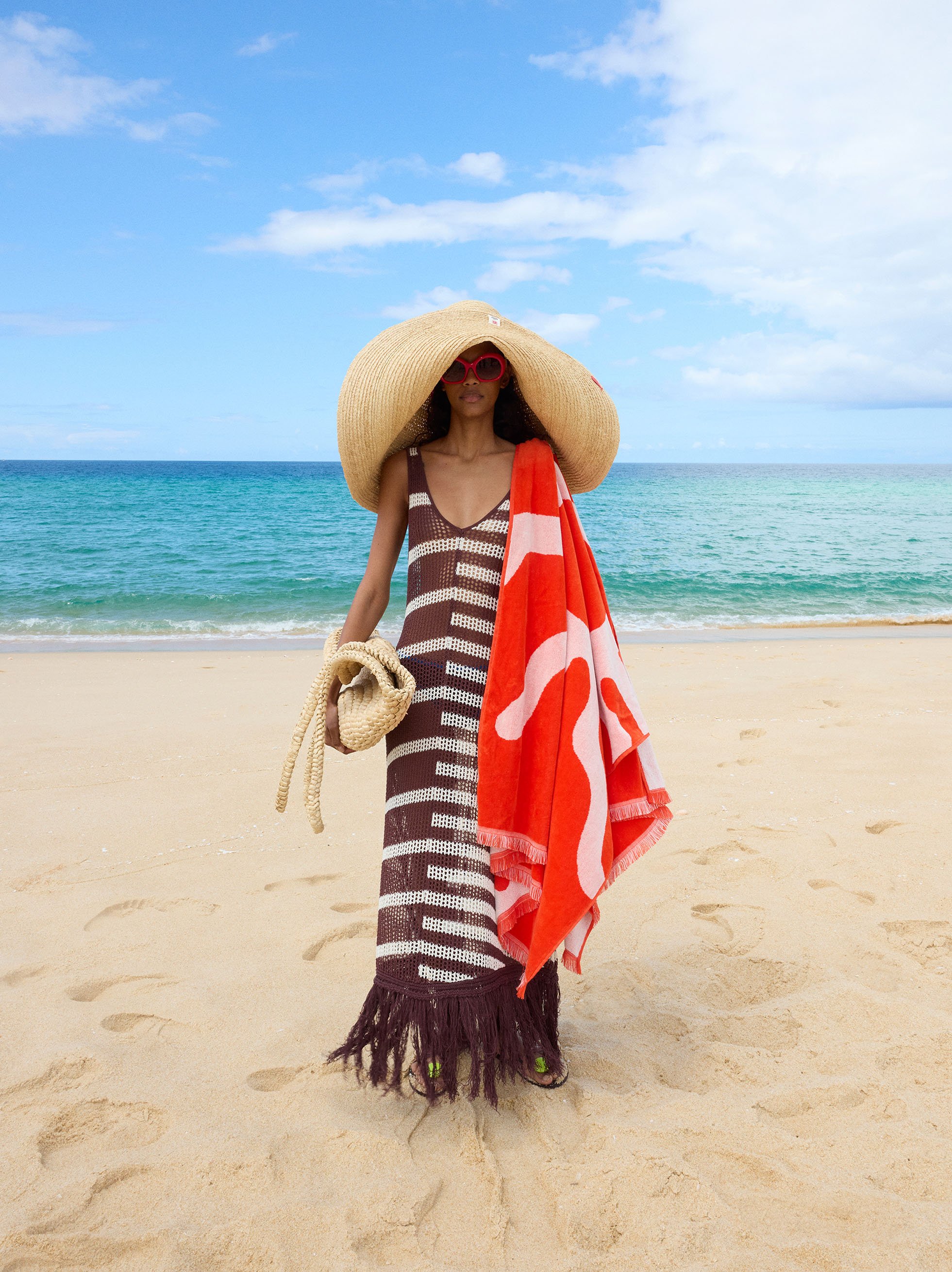 Striped knit dress with fringes