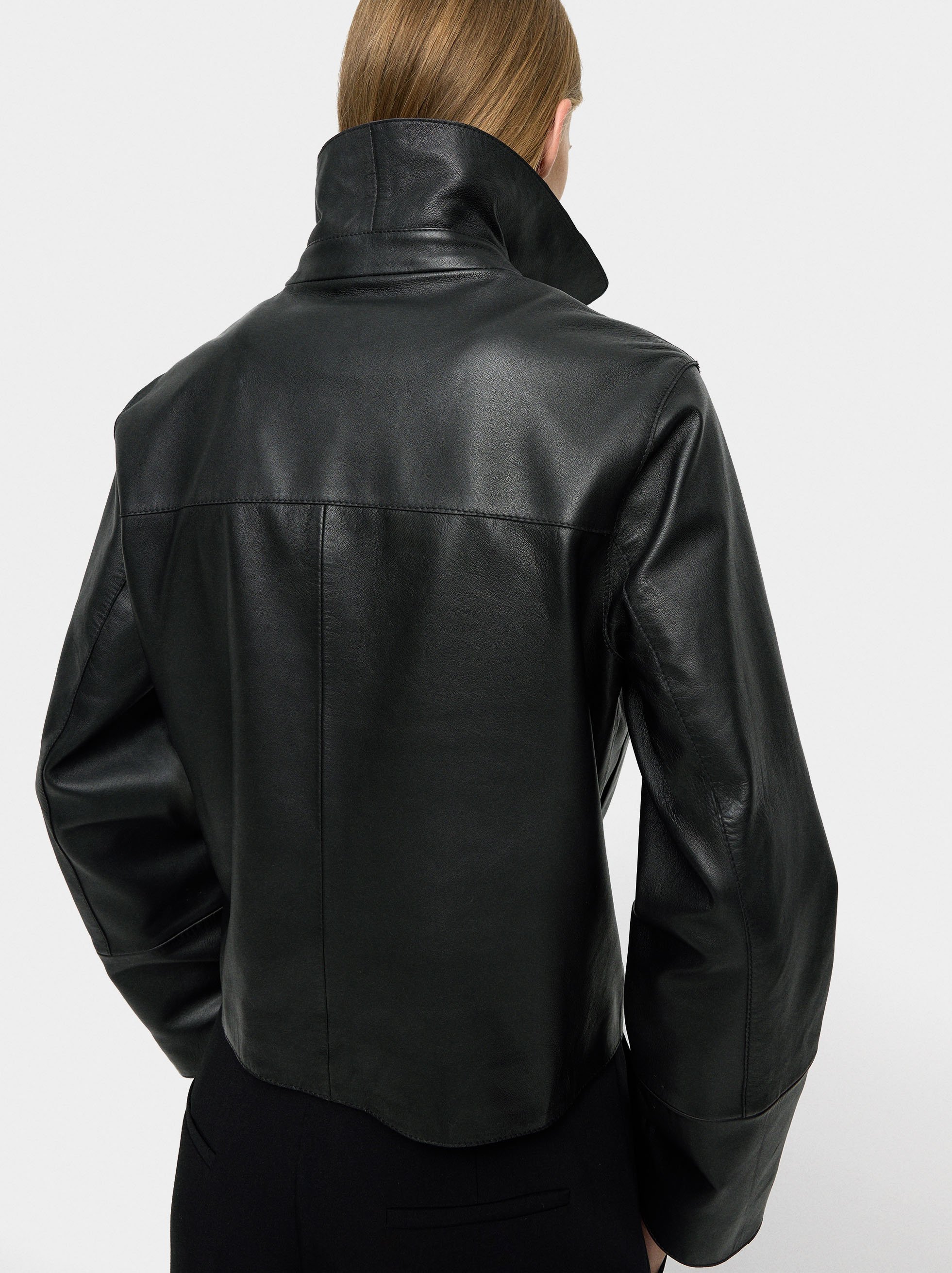 Veste en cuir avec surpiqûres image number 2.0