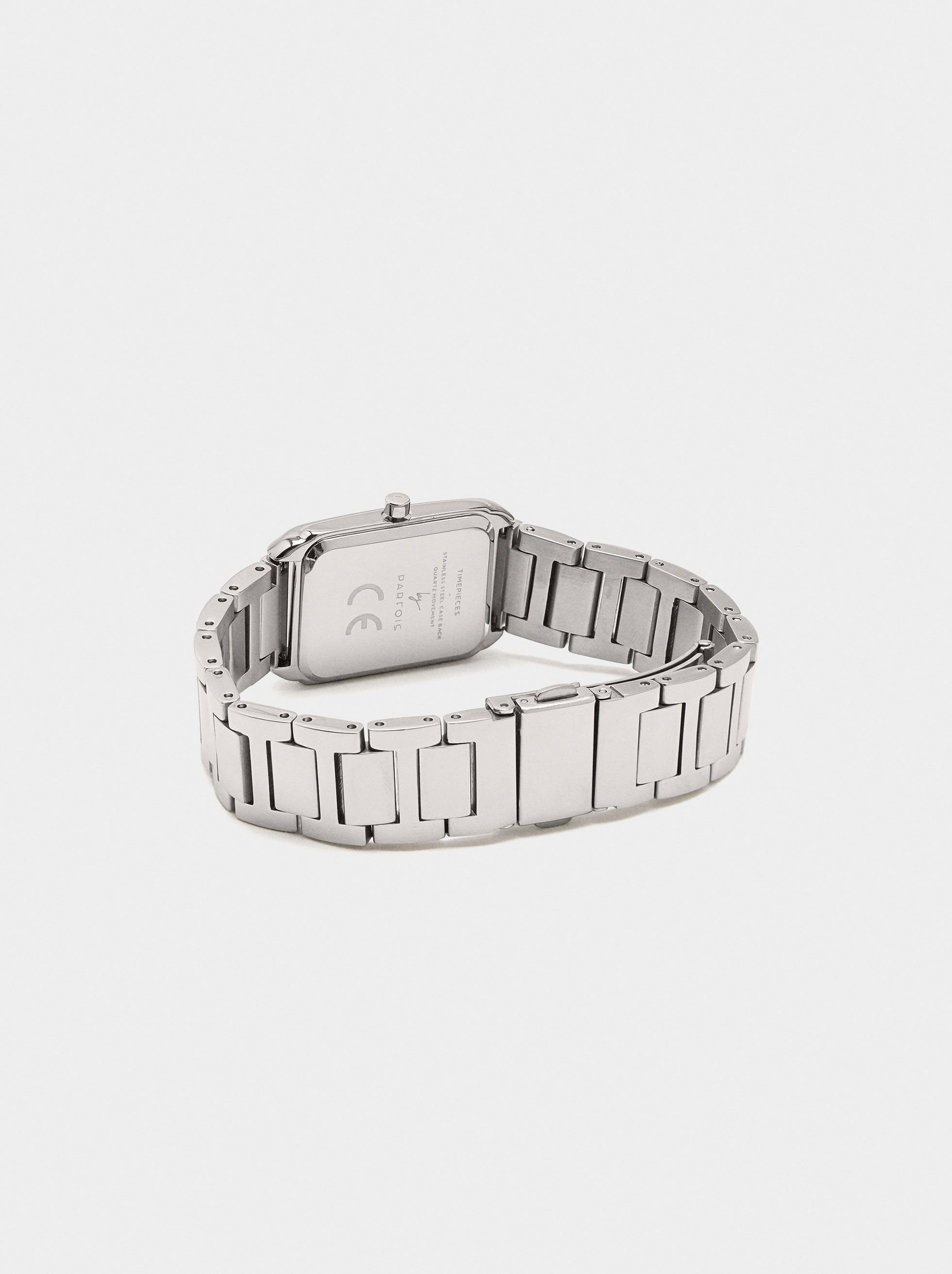 Rectangular watch with stainless steel bracelet image number 2.0