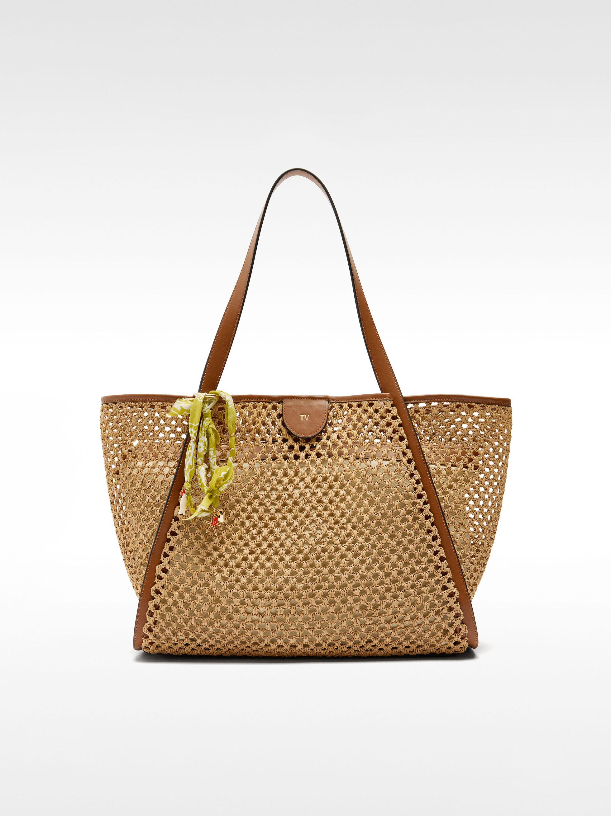 Straw effect shopper bag with removable bag image number 6.0