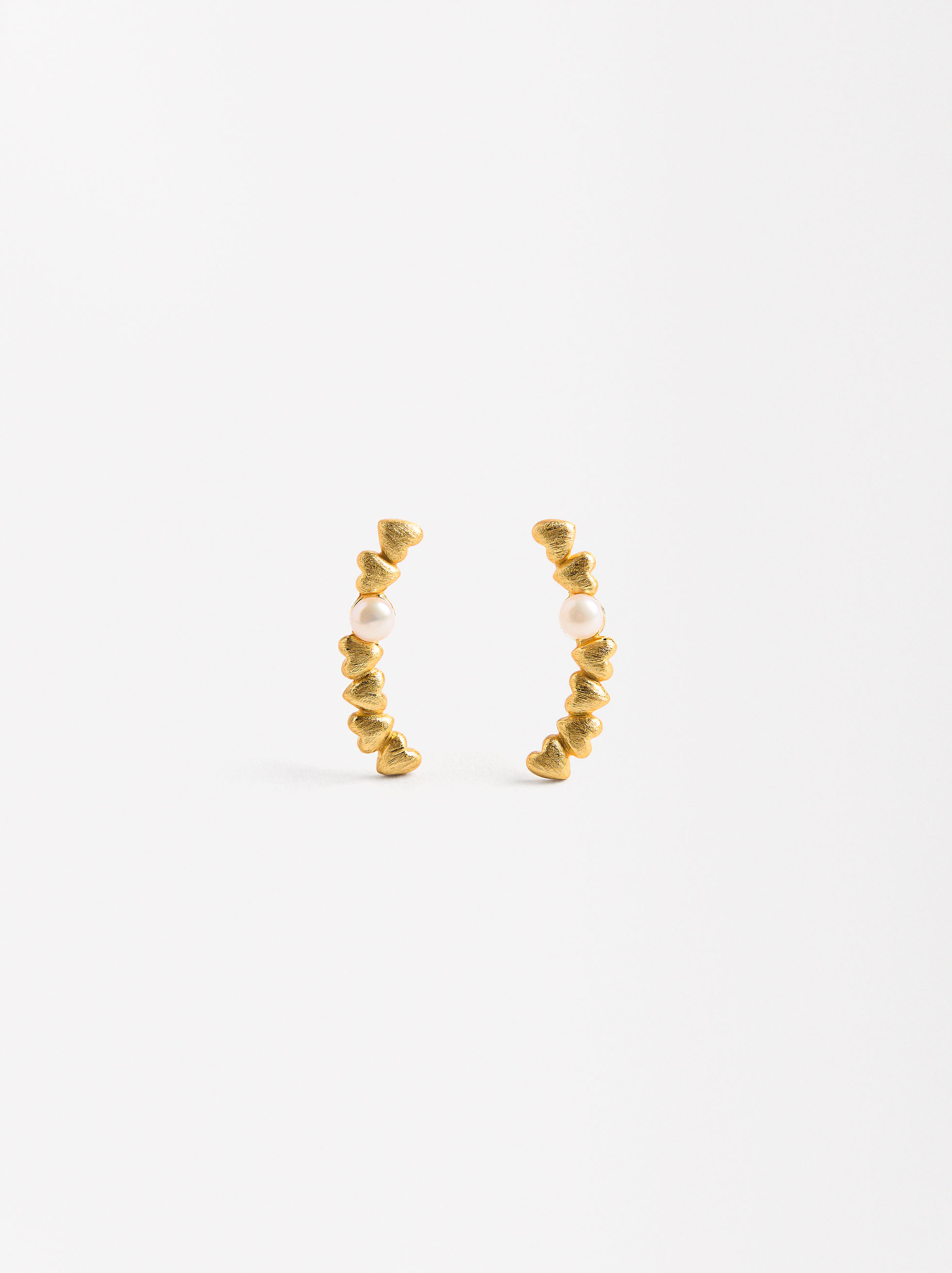 Earrings with hearts and freshwater pearls - 925 sterling silver image number 1.0