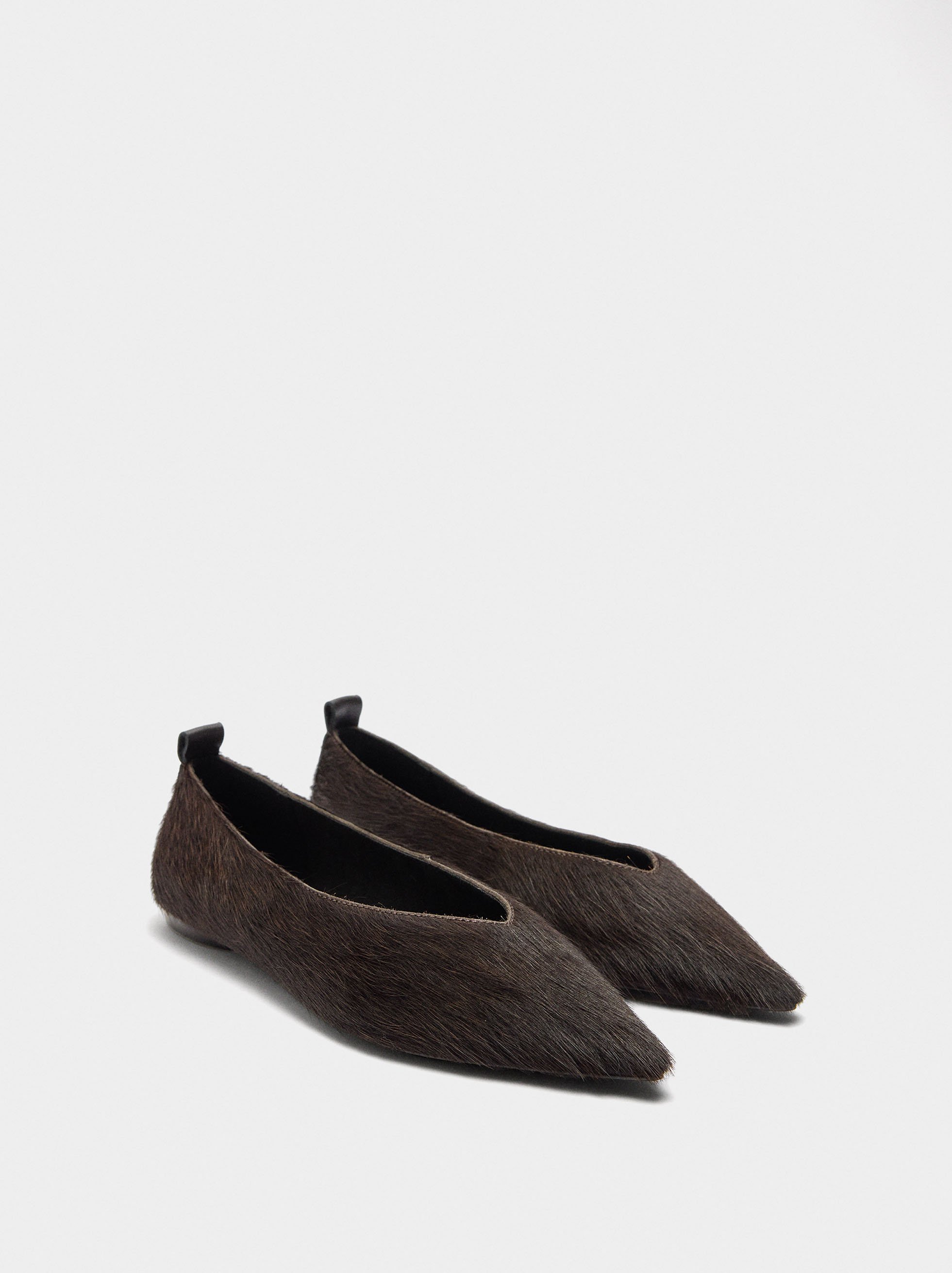 Leather ballet flats with fur image number 2.0