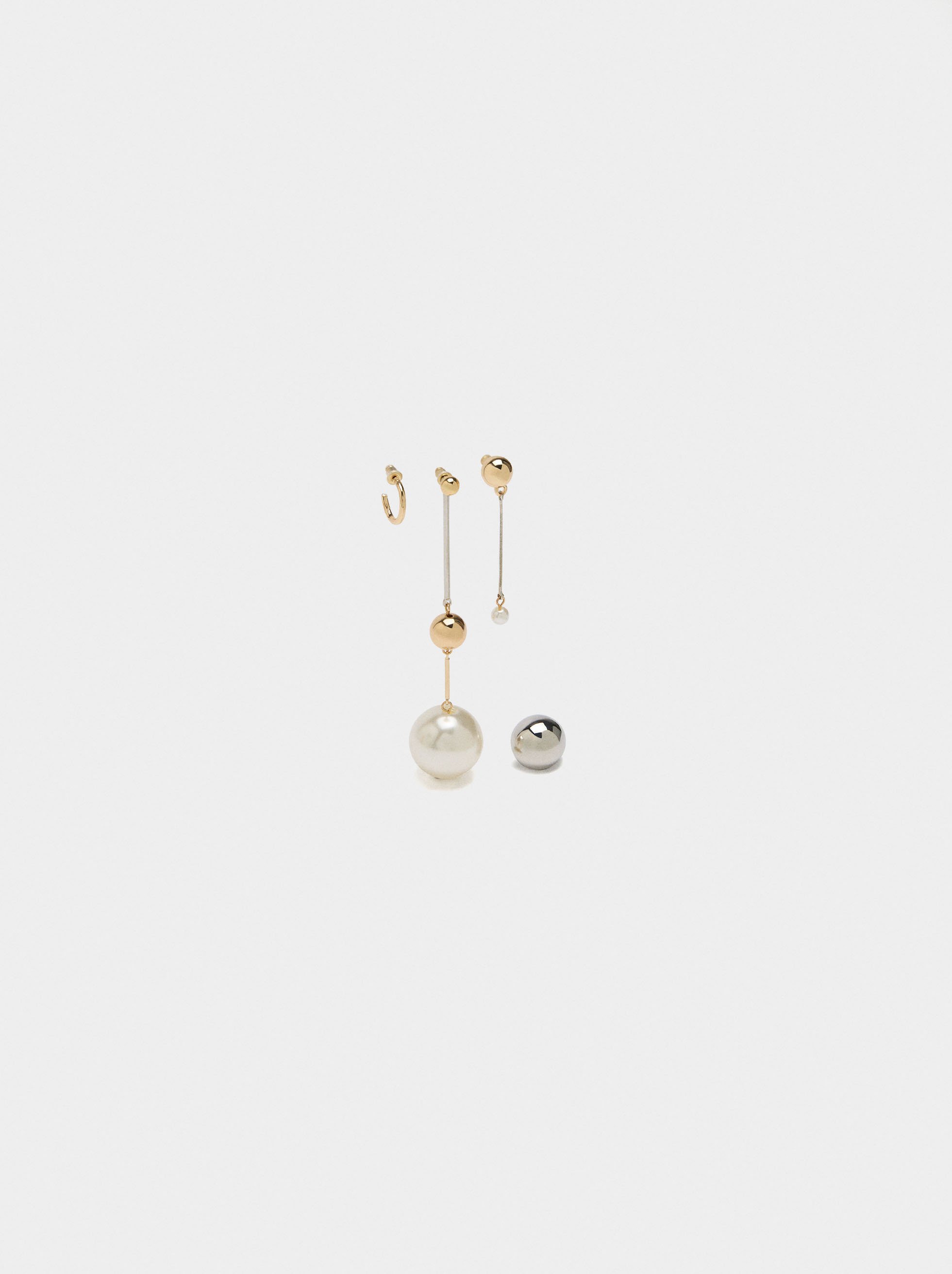 Asymmetric earrings set with pearls image number 0.0