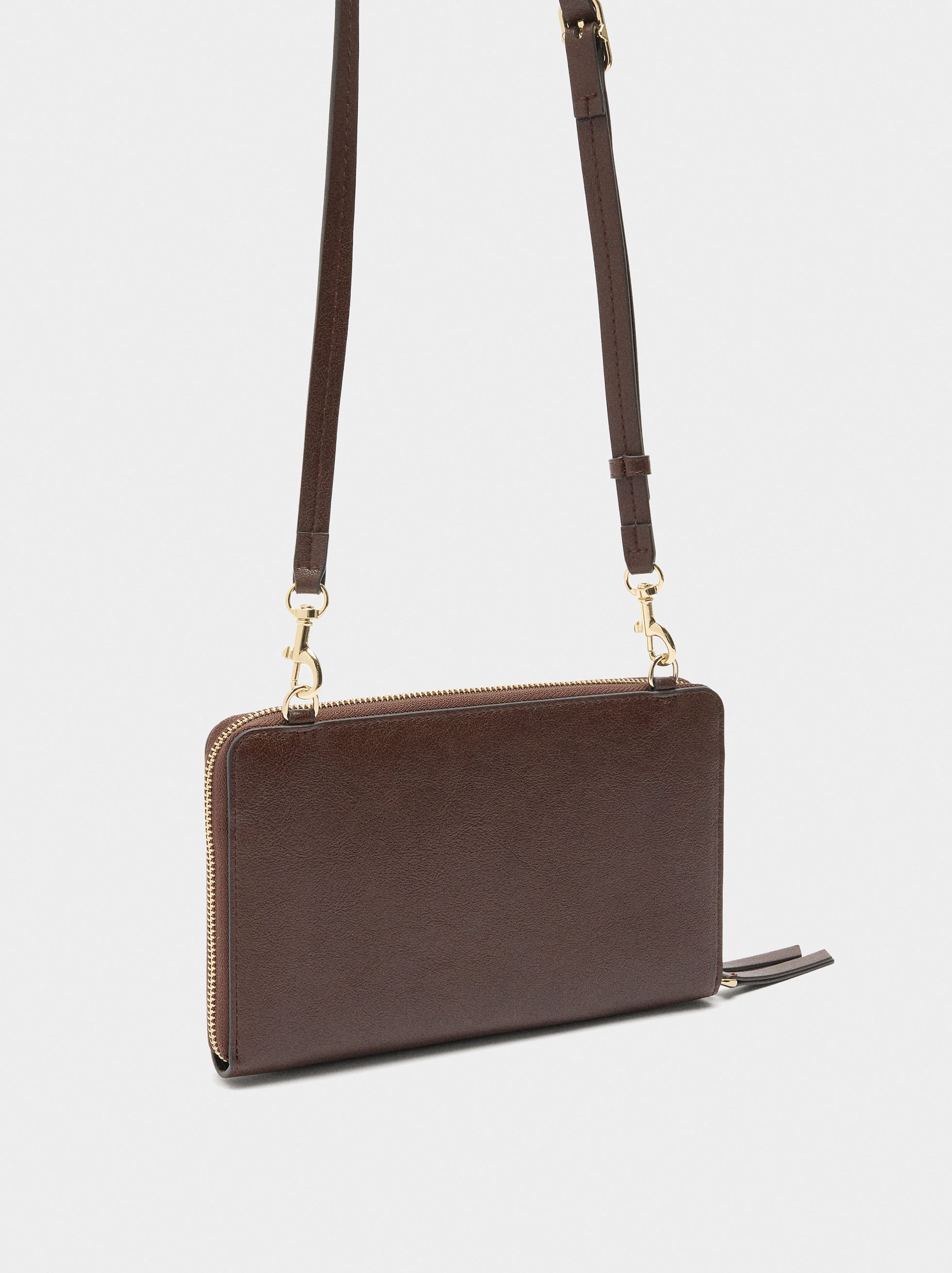 Wallet with leather details and crossbody strap image number 2.0